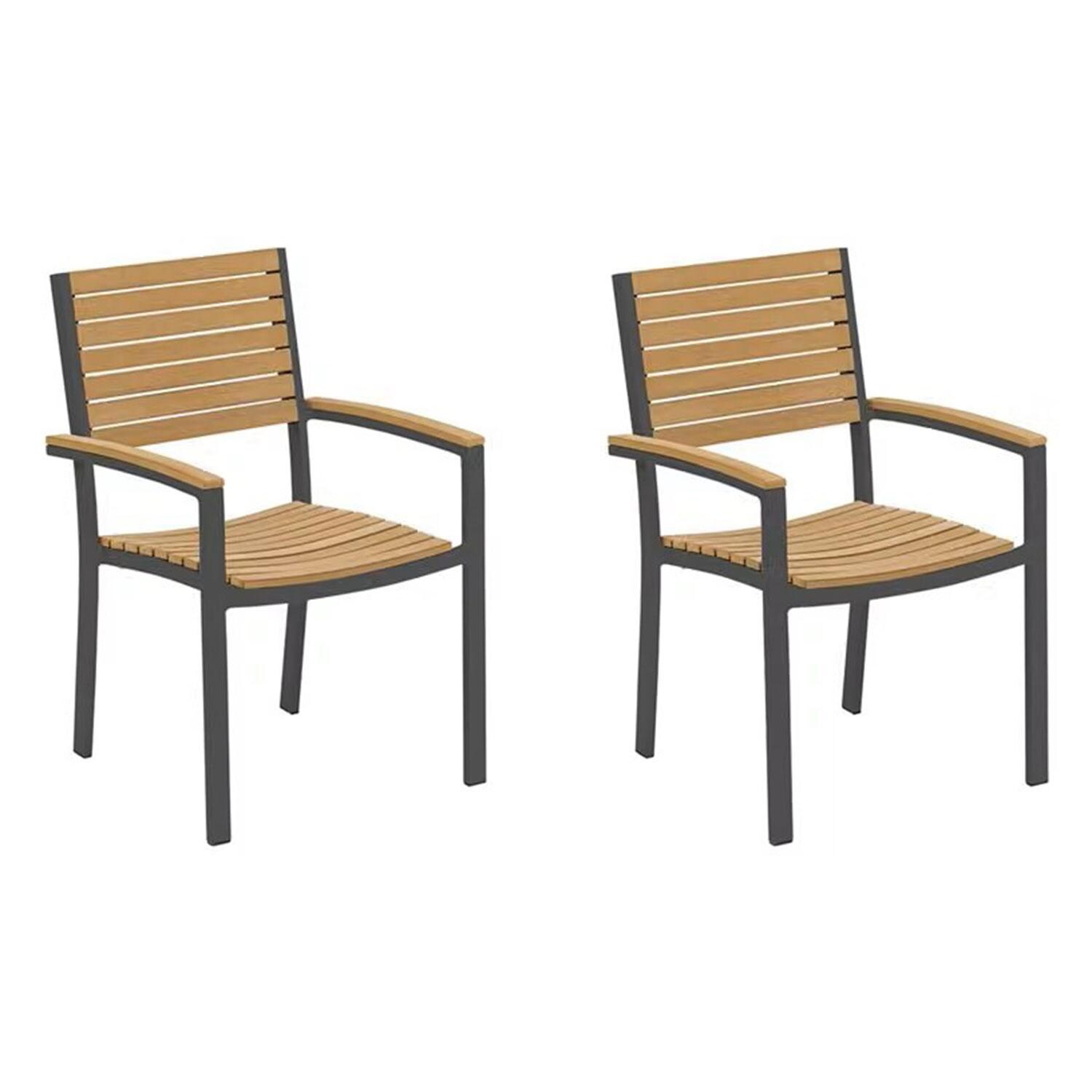 Travira 2 Pc Powder-Coated Aluminum Dining Chair Set in Natural/Carbon By Oxford Garden