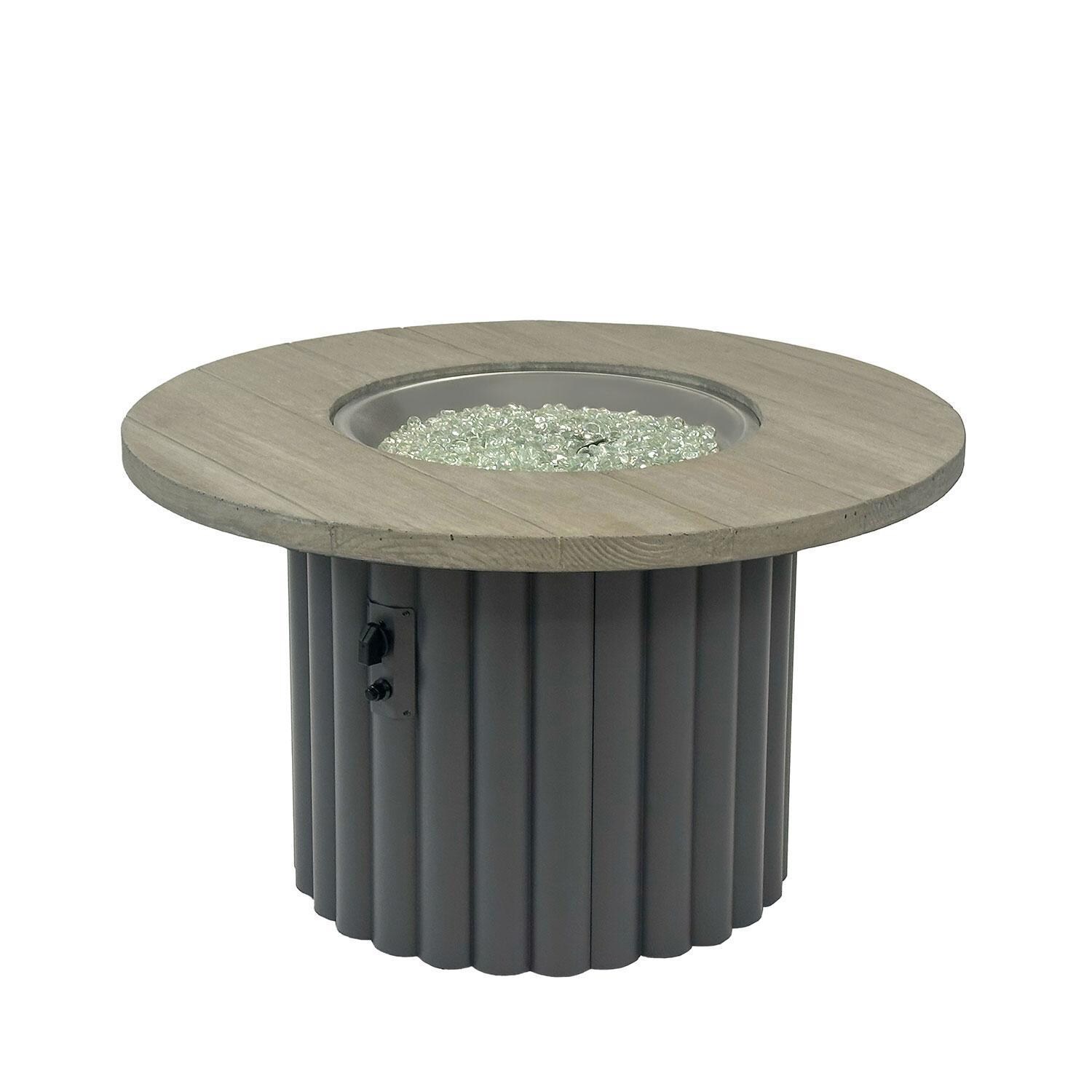 Reverie 42-in Round Aluminum Natural Gas Fire Pit Table in Smokey Oak Supercast Table Top & Charcoal Base (Ships Propane w/ Conversion Kit) by The Outdoor GreatRoom Company