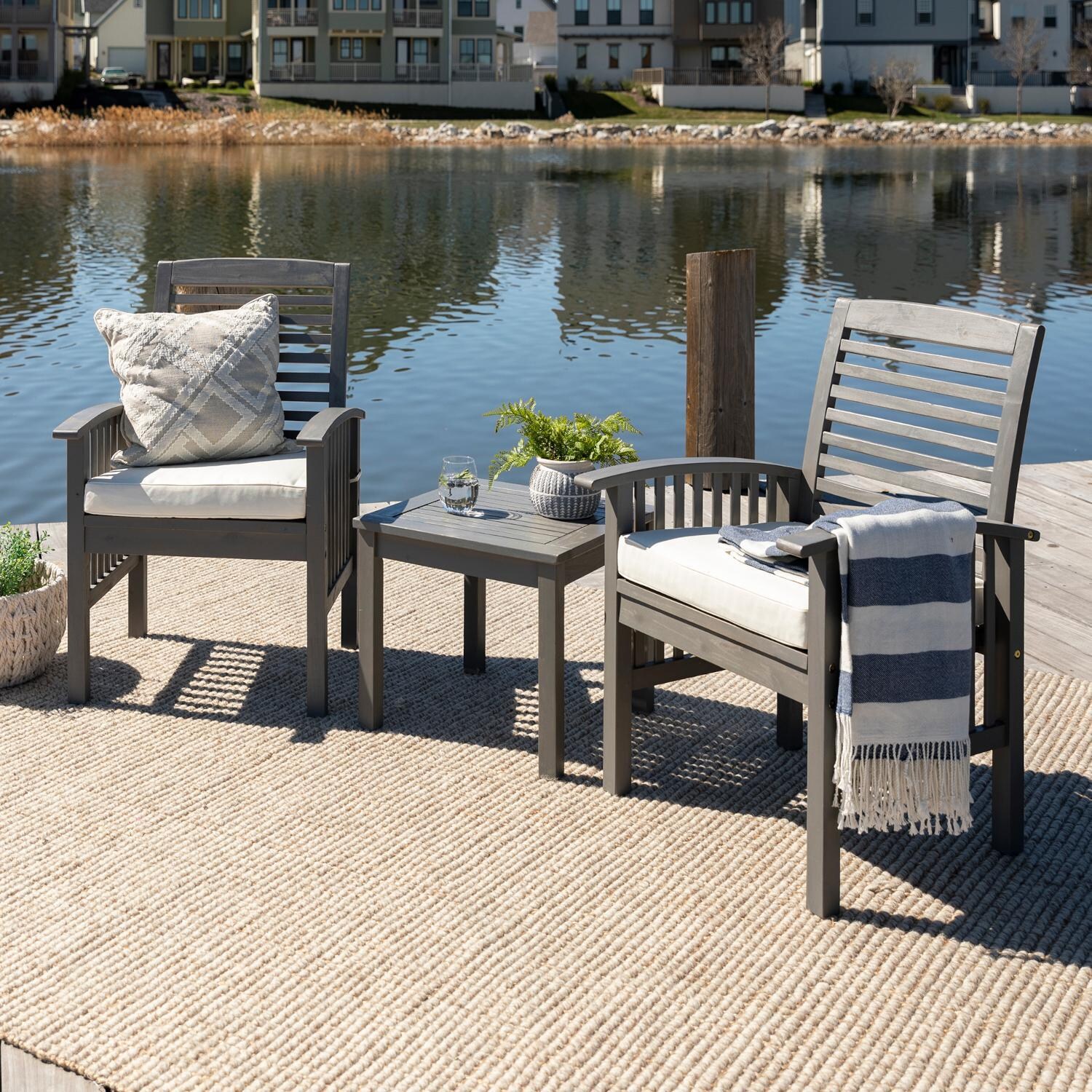 Ultimate Patio 3 Piece Acacia Seating Set W/ 20 Inch Square End Table - Gray Wash - Lifestyle thumbnail