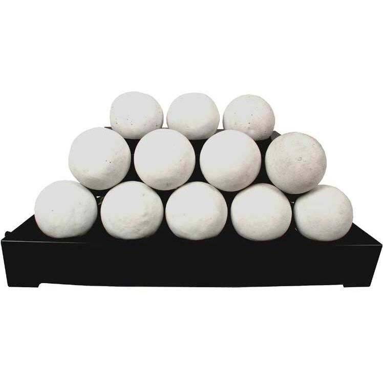 Rasmussen 30-Inch White ALTERNA FireBall Set With Vent Free Propane Black Chassis Burner - Variable Flame Remote