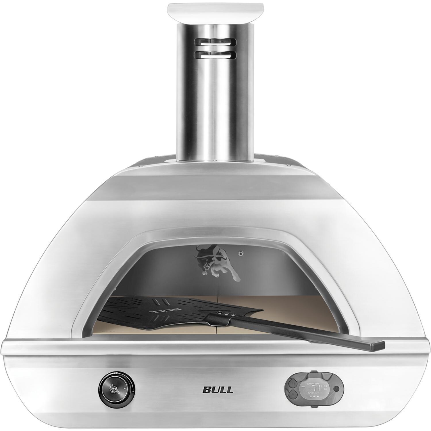 Bull 69550 Dual Fuel Countertop Pizza Oven - Propane - Front W/ Pizza Peel - White Background thumbnail