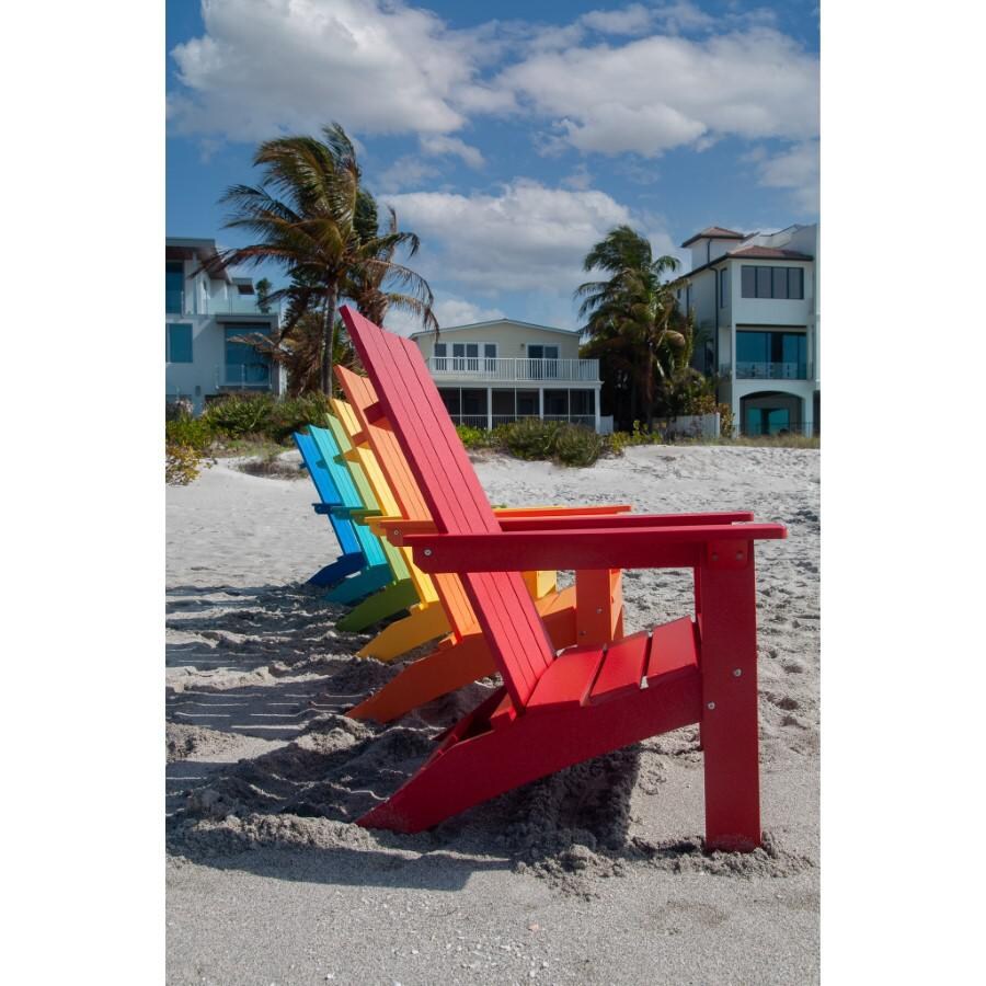 Berlin Gardens Mayhew Stationary Adirondack Chair - Scarlet Red - Lifestyle - Multiple Colors on Beach From Side thumbnail