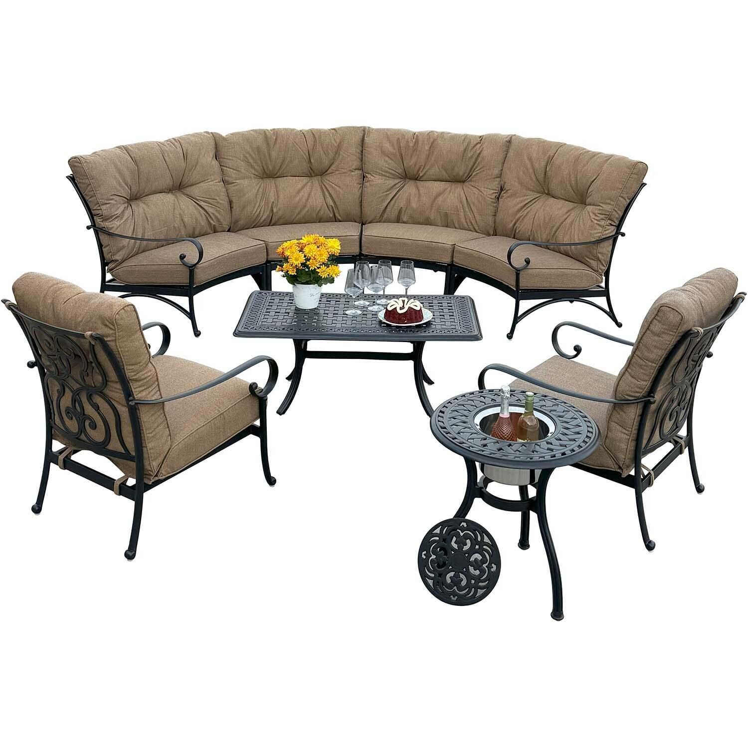 Santa Anita 8 Pc Cast Aluminum Seating Set in Antique Bronze/Sesame by Darlee - White Background thumbnail