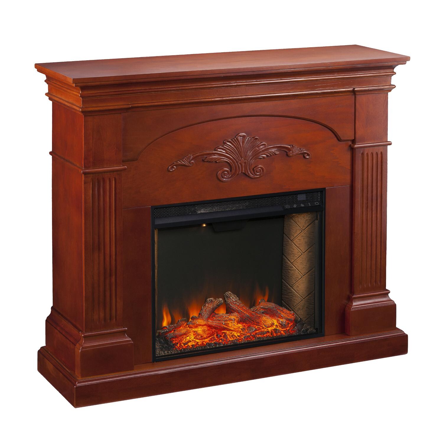 Southern Enterprises FS9277 Sicilian 44-Inch Electric Fireplace W/ Alexa-Enabled Smart Firebox - Mahogany - Angle View thumbnail