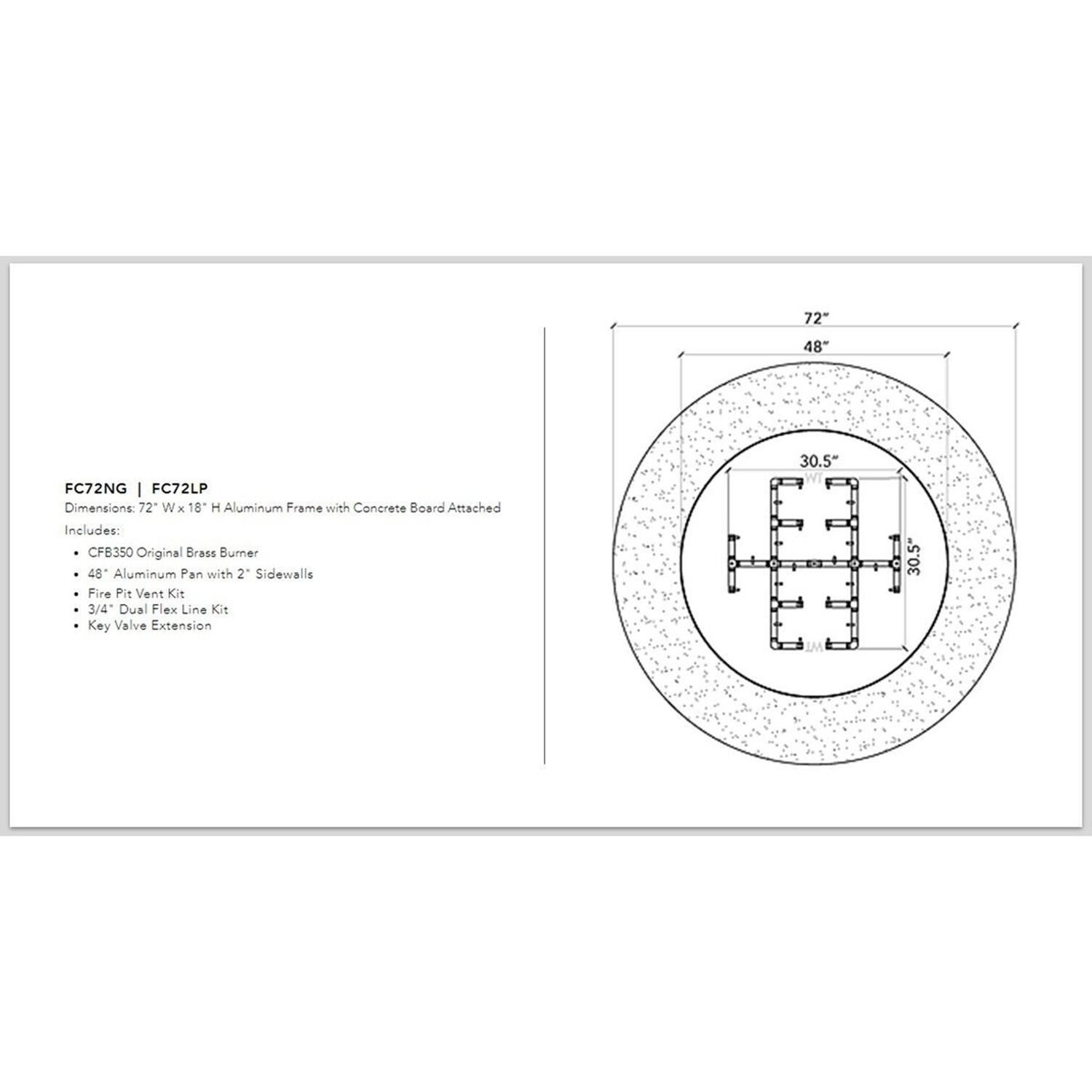 Warming Trends FC72NG Circular 72 Inch Natural Gas Ready To Finish Fire Pit Kit - Measurements thumbnail