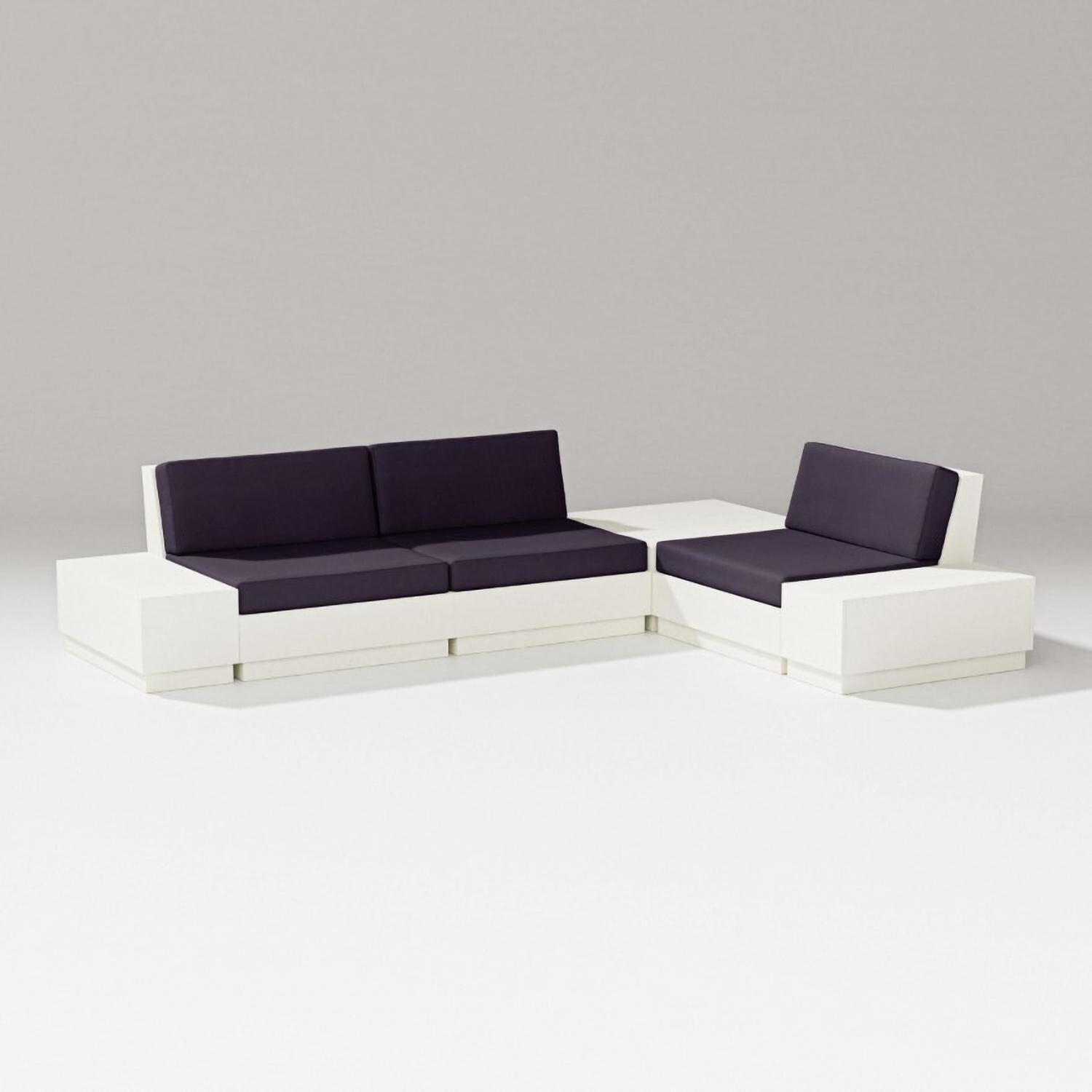 Elevate 6 Pc Recycled Plastic Sectional Seating Set in Vintage White/Navy Linen By PW Designer Series - Set - White Background thumbnail