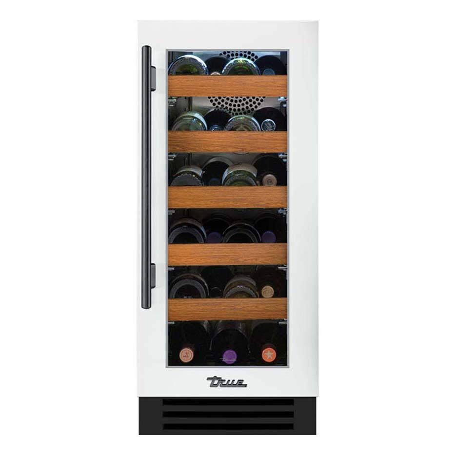 True TWC-15-R-OG-C~DSK-030-H05 15 Inch 23 Bottle Right Hinge Glass Door Outdoor Wine Cabinet - Matte White w/ Pewter Handle - White Background thumbnail