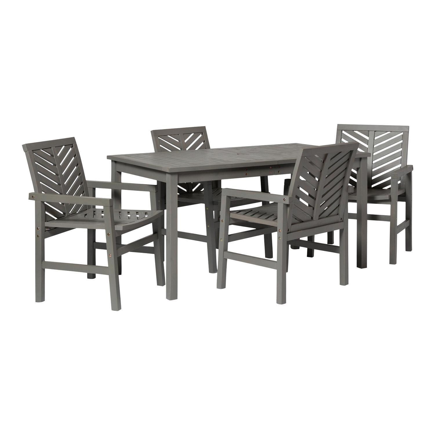 Ultimate Patio Wishlake 5 Piece Acacia Patio Dining Set W/ 60 X 32 Inch Rectangular Table - Gray Wash - Angled View thumbnail