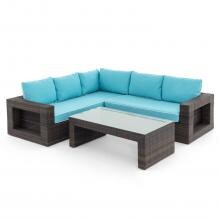 Gentilly 3 Piece Wicker Patio Sectional Set W/ Right Arm Loveseat & Sunbrella Canvas Aruba Cushions By Lakeview Outdoor Designs image