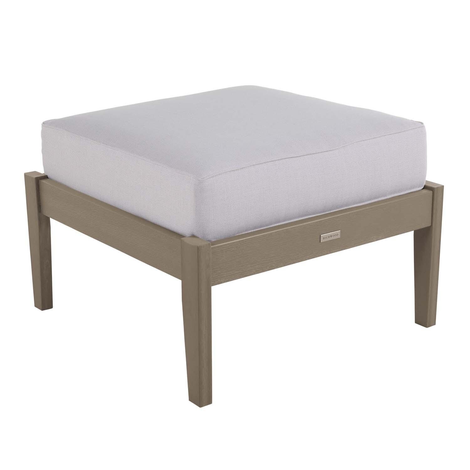 Blushing Bay Recycled Plastic Ottoman in Bliss Linen/Woodland Brown by Lakeview Outdoor Designs - Angled View - White Background thumbnail