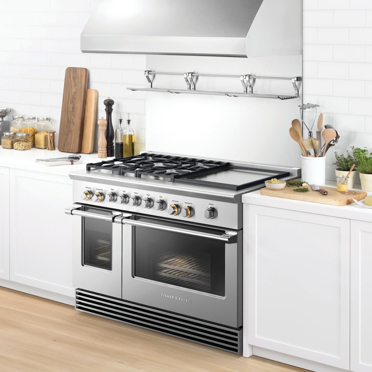 Fisher Paykel Professional 48-Inch 5-Burner Dual-Fuel Gas Range With Griddle - Installed in Kitchen thumbnail