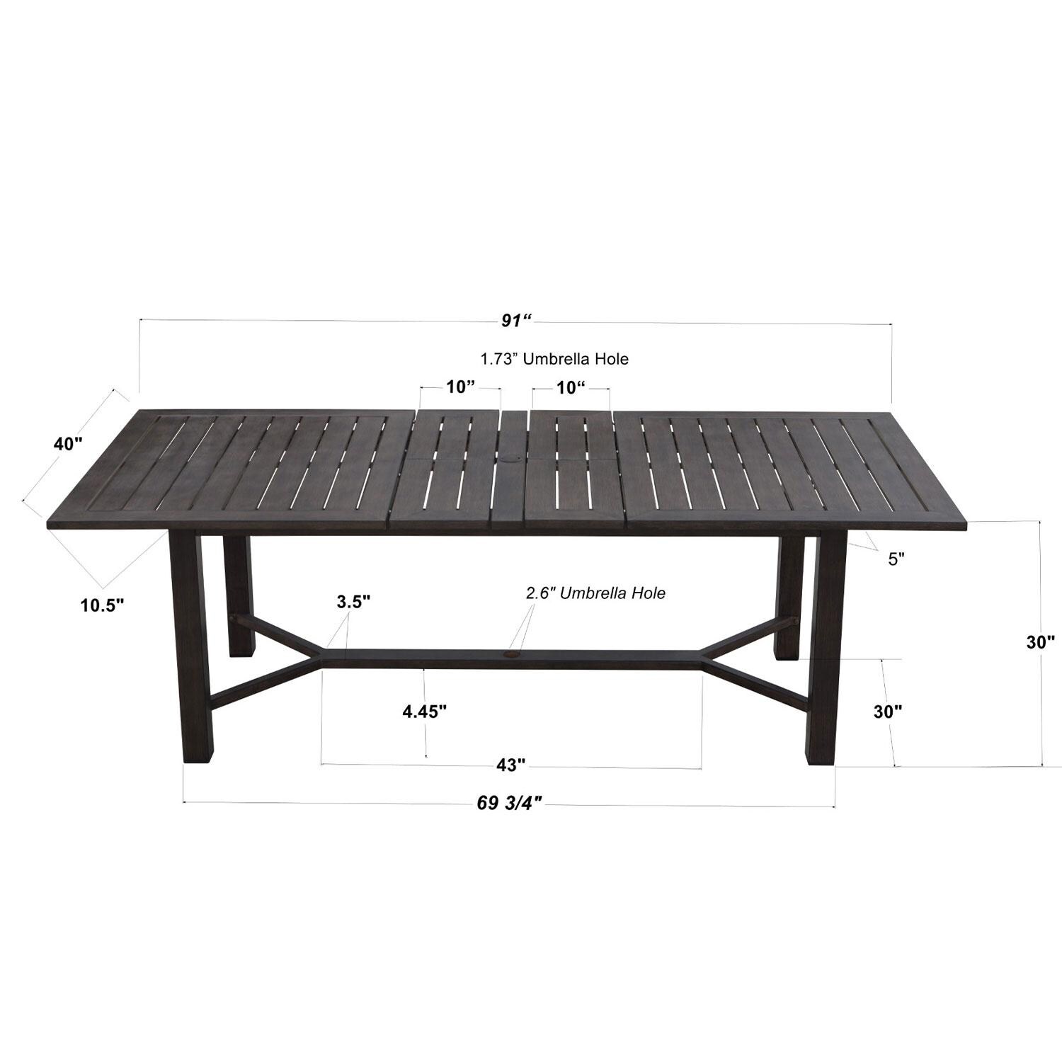 Atlantis 91 X 114 Inch Rectangular Antique Bronze Aluminum Dining Table w/ Extension By Darlee - Dining Table - Table - Dimensional thumbnail
