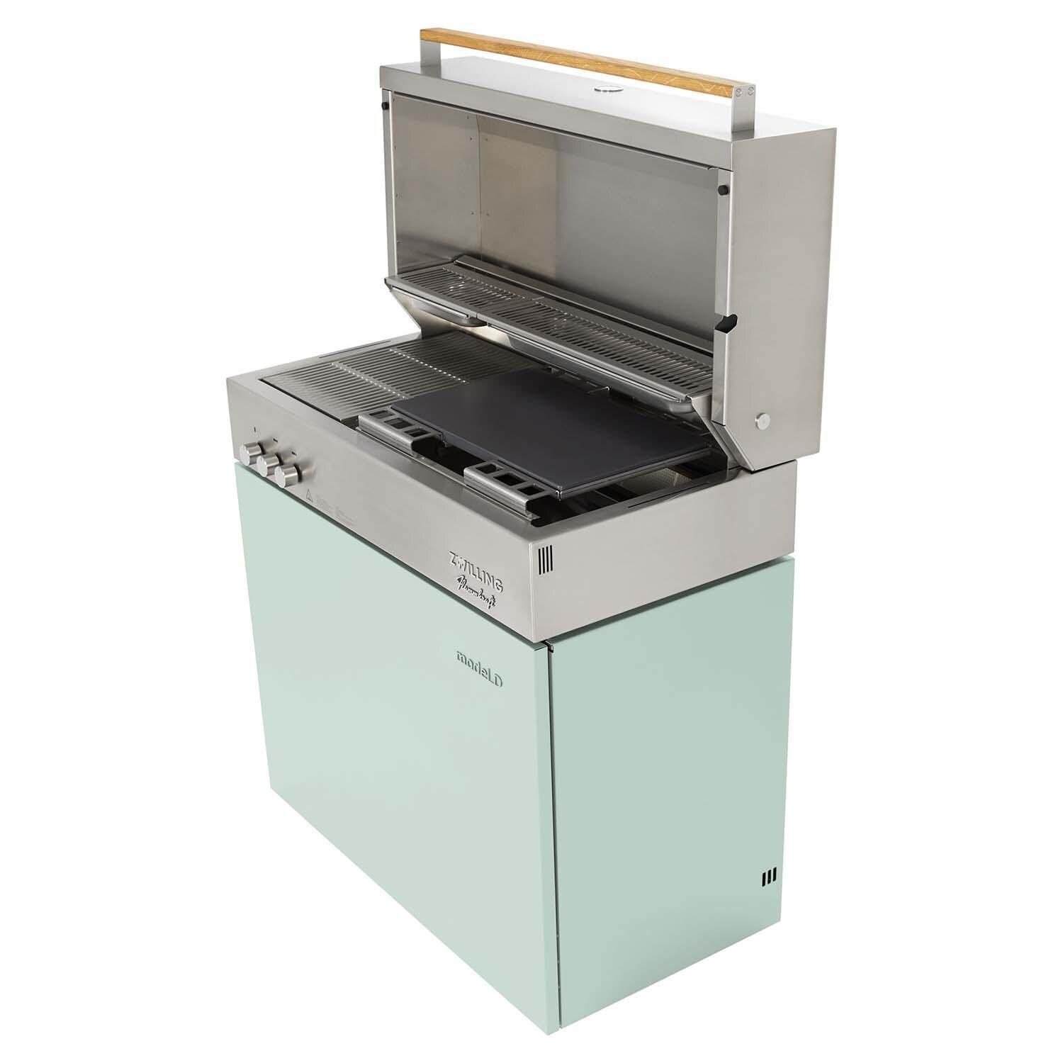 Flammkraft 1029544 Model D Propane Gas Grill - Pool - Shown w/ Pizza Stone (Sold Separately) - White Background thumbnail
