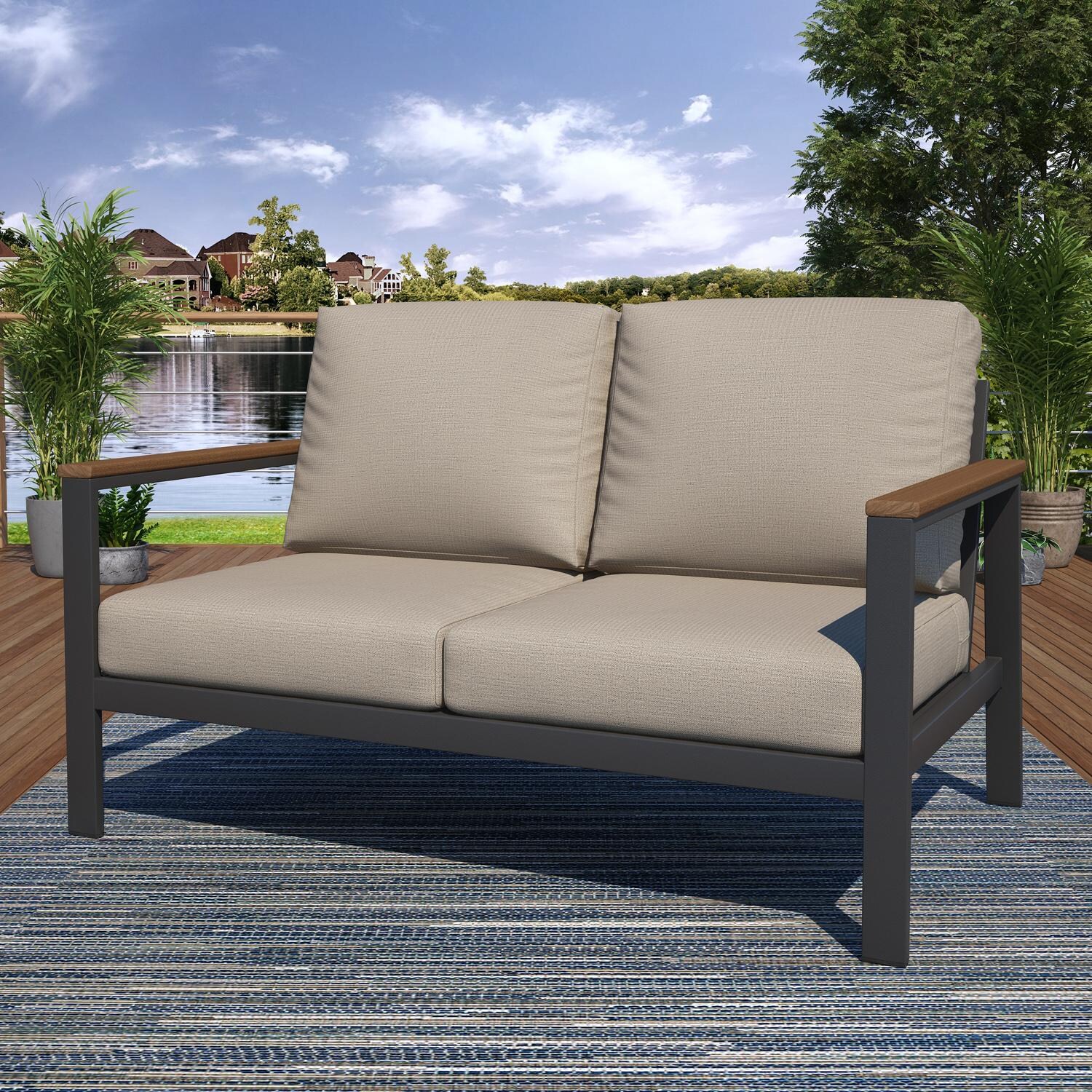 Lakeview NC6400TANGARM-6PC-EA Oasis Bay 6 Pc Aluminum Seating Set in Brown/Echo Ash - Loveseat - Lifestyle thumbnail