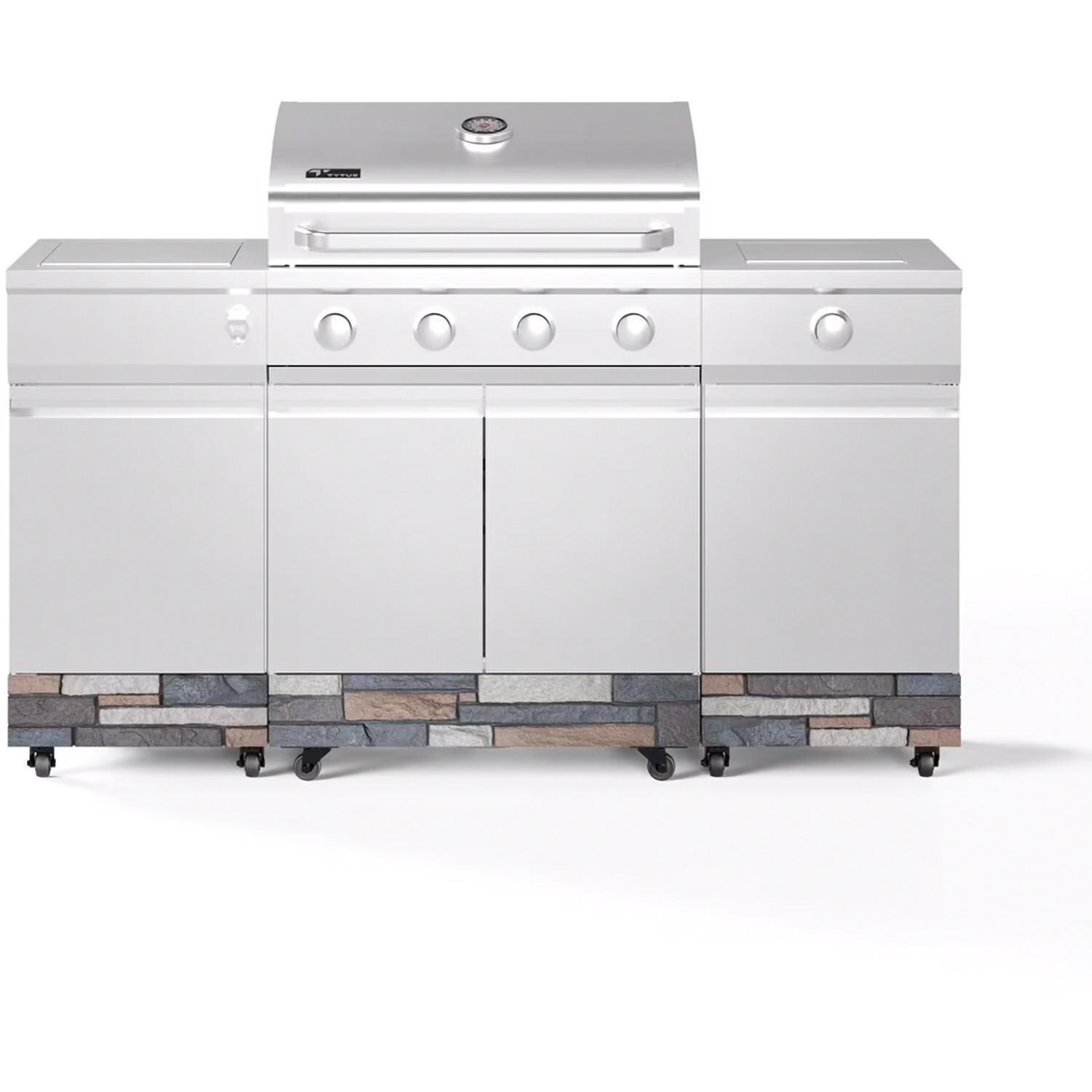 TYTUS Fresno Series 5-Burner Propane Island Grill in Stainless Steel + Ash Stone - TDT-021-0704