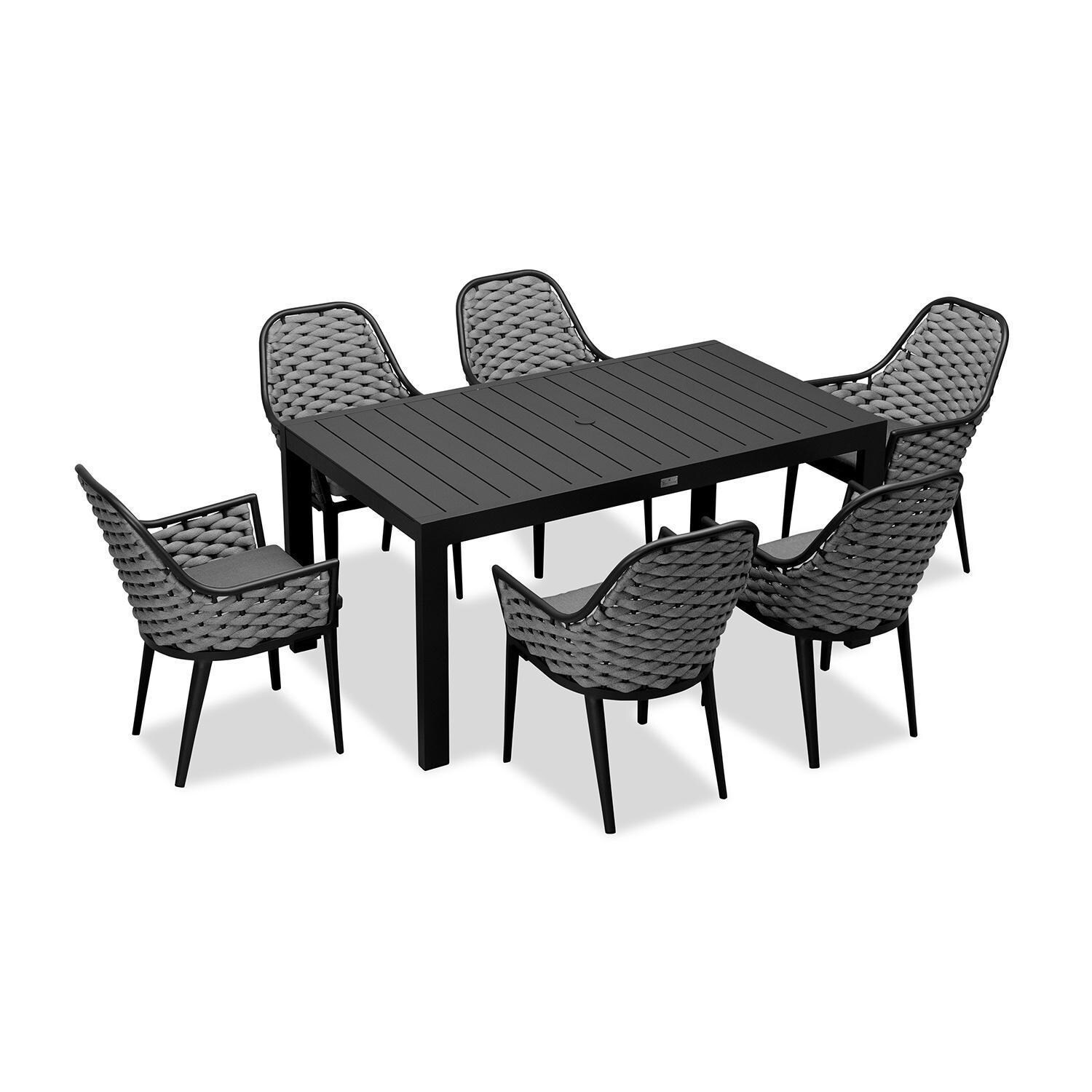 Chloe Bay 6 Seat Aluminum Rectangular Dining Table in Black by Lakeview Outdoor - Top Angle View - White Background thumbnail