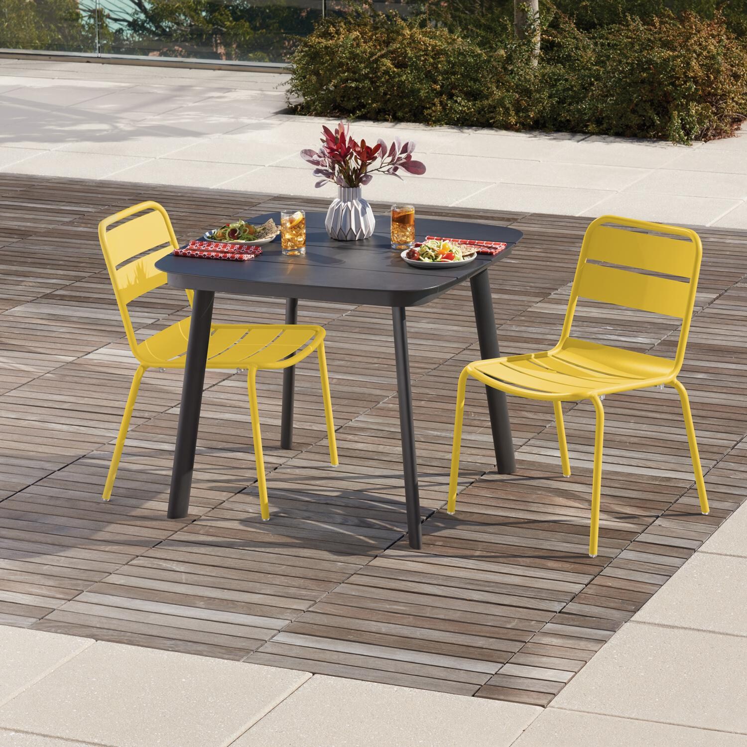 Oxford Garden Kapri 3 Pc Aluminum Dining Set W/ Side Chairs in Carbon/Saffron thumbnail