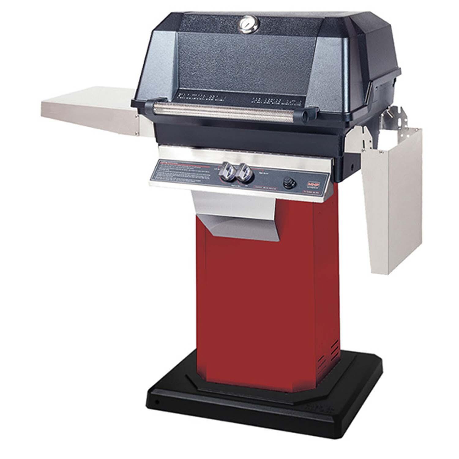 MHP WNK Propane Grill Head w/ Drop Down Shelves on Ember Red Grill Column & Permanent Base - White Background thumbnail
