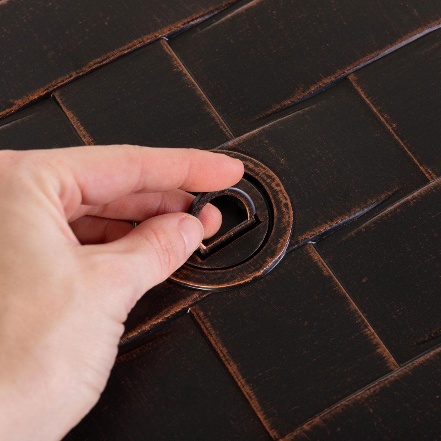 Ultimate Patio Magnolia Way 50,000 BTU Propane Round Fire Pit Table - Woven Cast Aluminum - 62208 - Lid Detail thumbnail