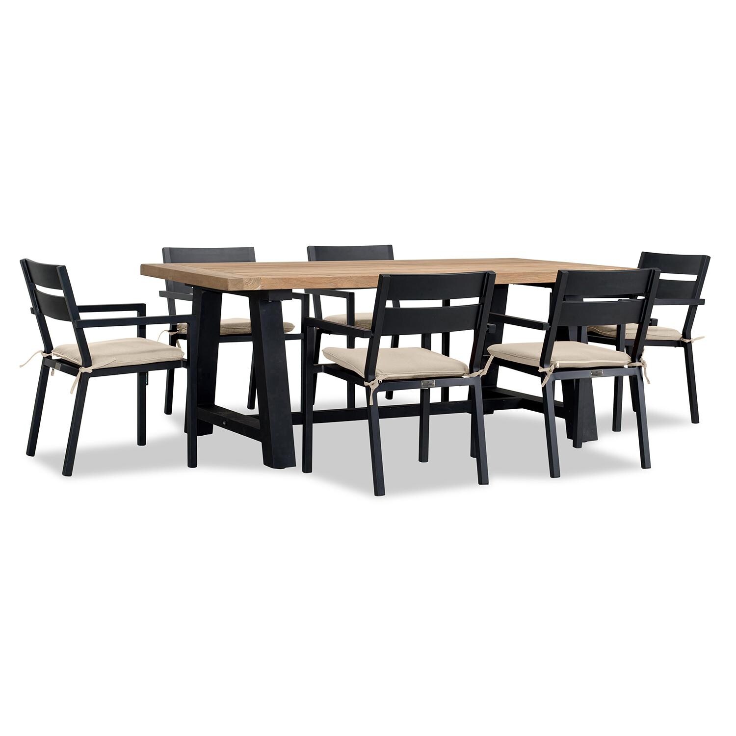 Calm Bay Mill 7 Pc Reclaimed Teak Dining Set in Black/Canvas Flax by Lakeview - White Background 2 thumbnail