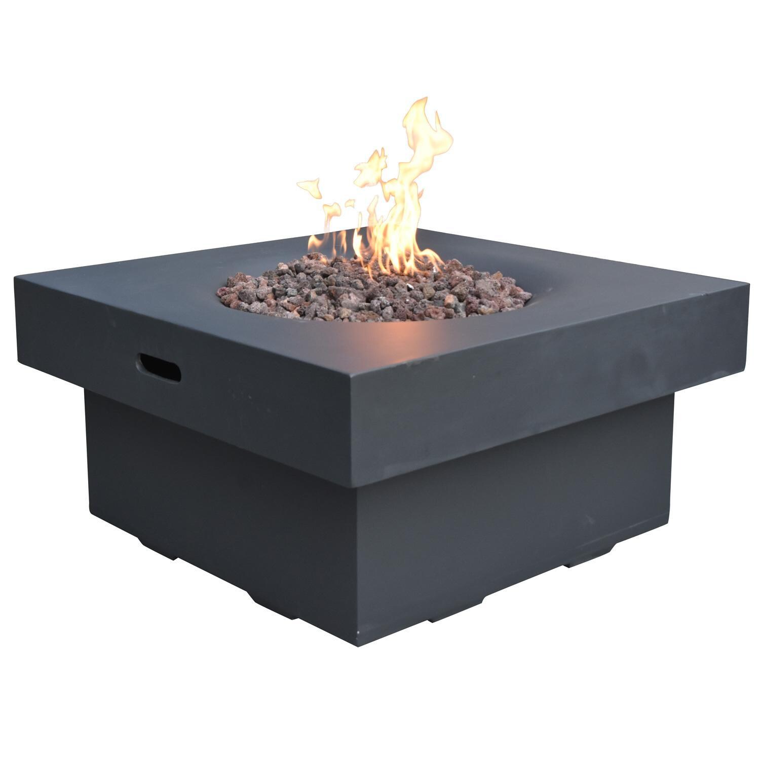 Lakeview Outdoor Designs SCOFG141BK-LP Resort Bay 34-Inch Square Propane Fire Pit Table - Black - Front View W/ Flames - White Background thumbnail