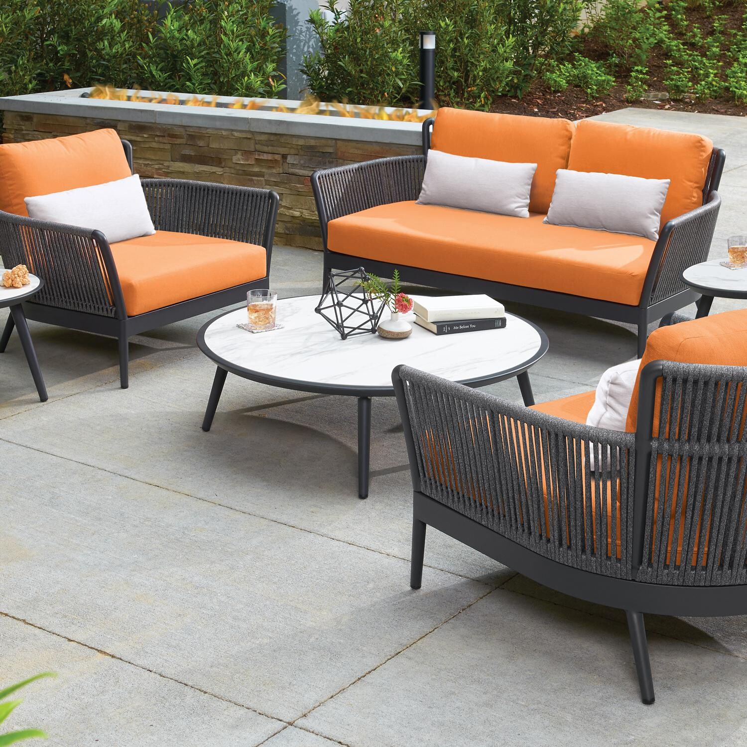 Oxford Garden Olefin Salt Outdoor Lumbar Pillow - W/ Nette Tangerine Loveseat thumbnail