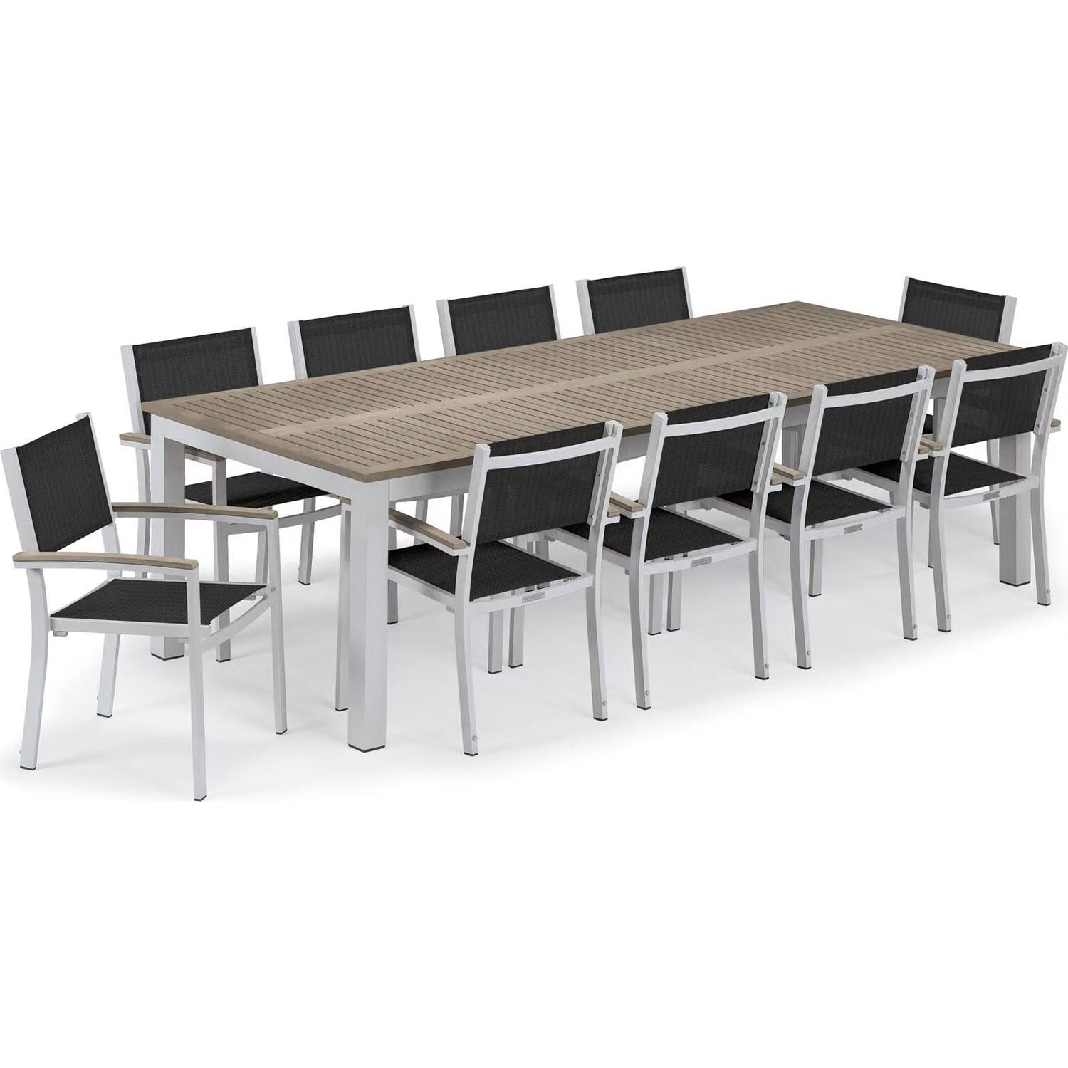 Travira 11 Pc Glass Fiber Reinforced Concrete Dining Set in Ninja/Vintage/Flint By Oxford Garden - White Background thumbnail