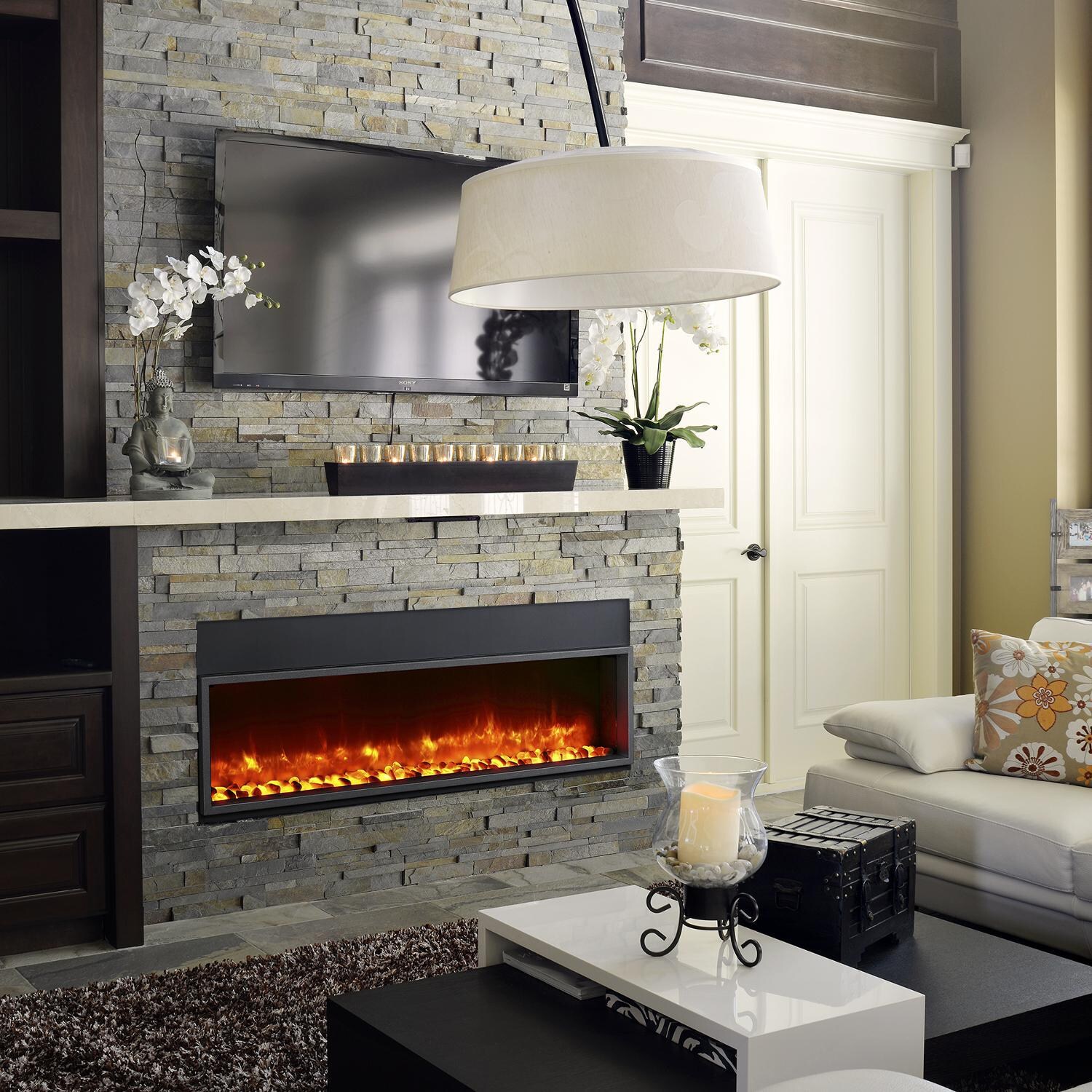 Dynasty 55-Inch Built-In Electric Fireplace - Orange Installed thumbnail