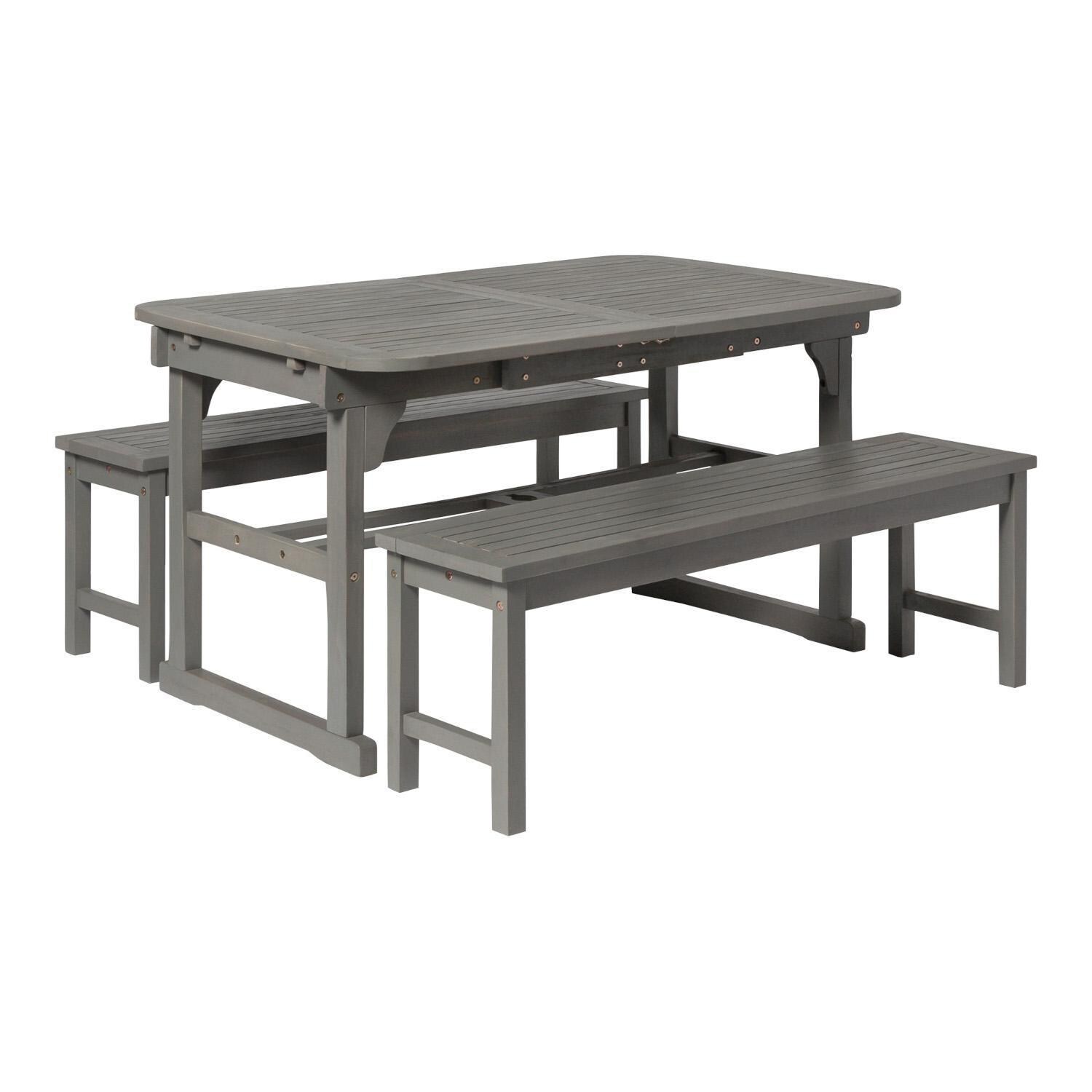 Ultimate Patio Cozy View 3 Piece Acacia Patio Dining Set W/ 55-79 X 35 Inch Extension Rectangular Table - Gray Wash - Angled Left thumbnail