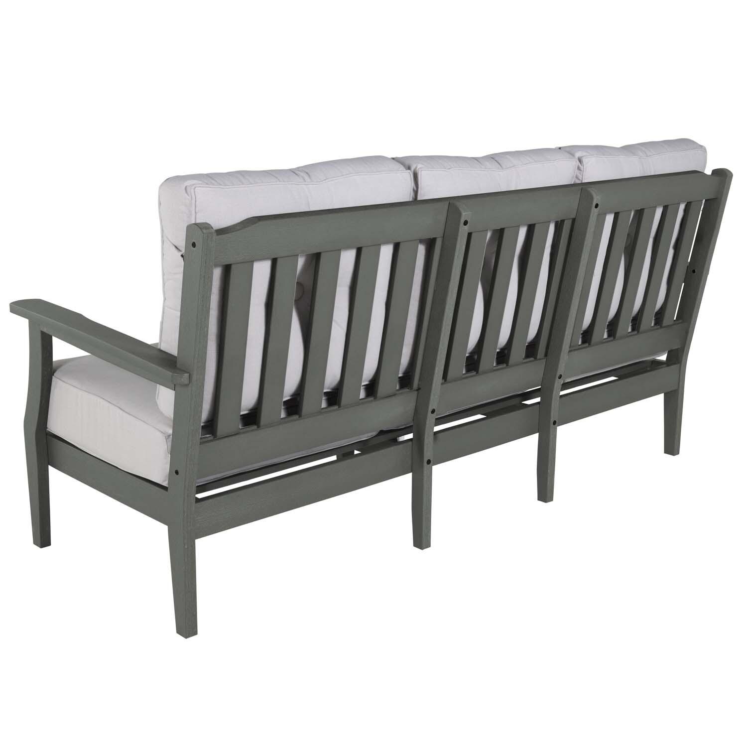 Blushing Bay 2 Pc Recycled Plastic Seating Set in Bliss Linen/Coastal Teak by Lakeview Outdoor Designs - Love Seat Back View - White Background thumbnail