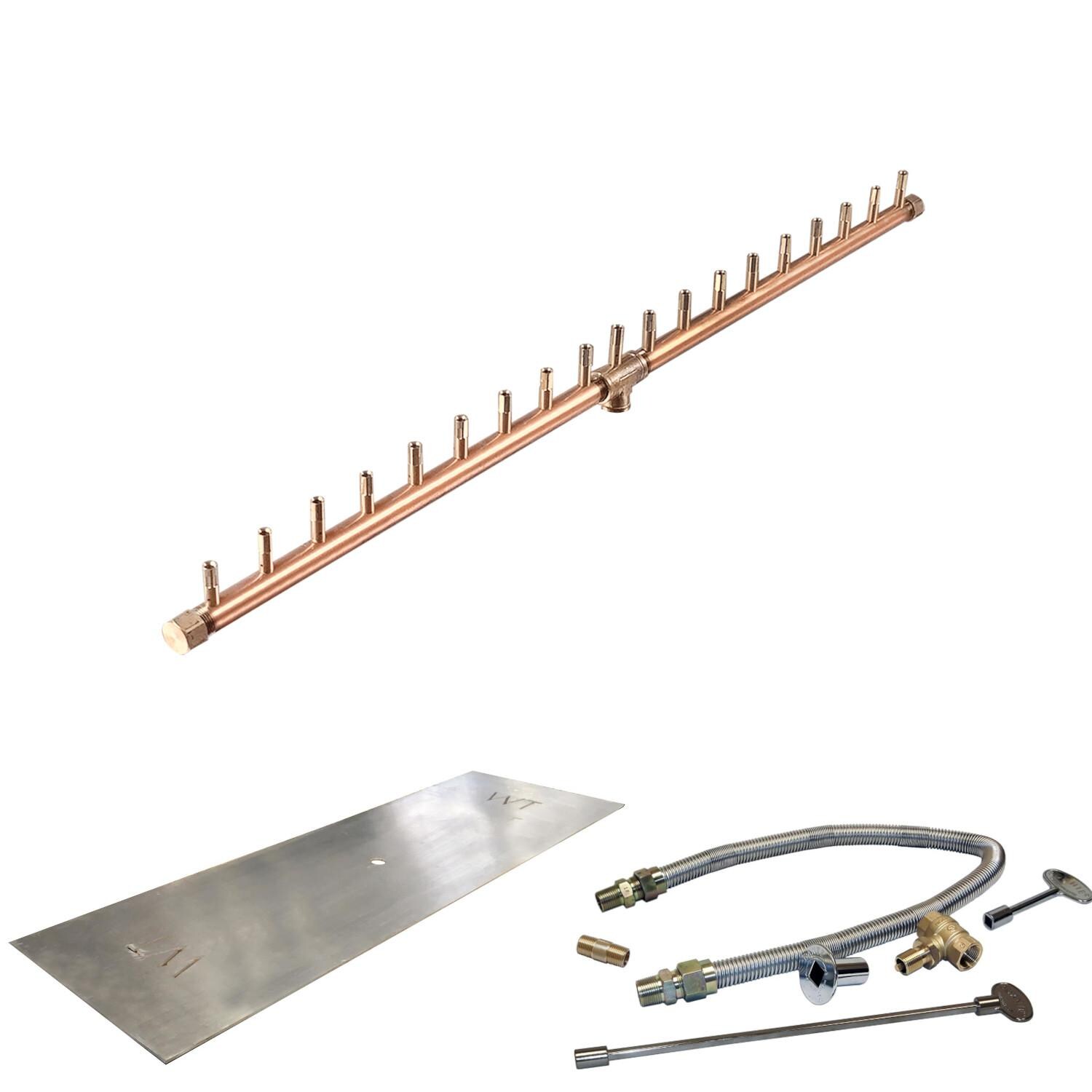 Warming Trends 44 X 8-Inch Linear Natural Gas Fire Pit Burner Kit W/ 38-Inch Linear CROSSFIRE Brass Burner - Match Light Ignition - CFBL190NGALPL448FK1