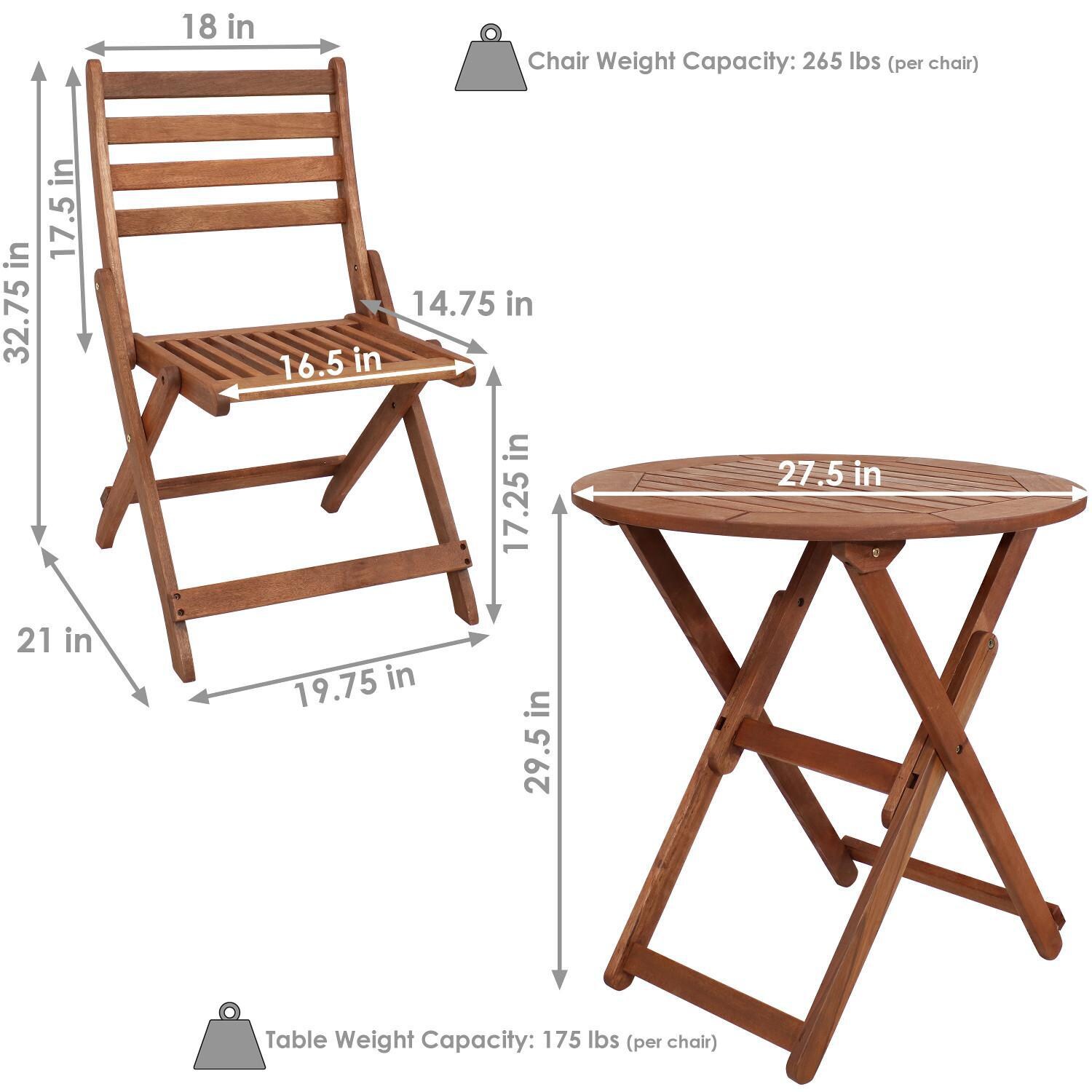 Ultimate Patio 3-Piece Meranti Folding Bistro Set W/ Round Table - Dimensions thumbnail