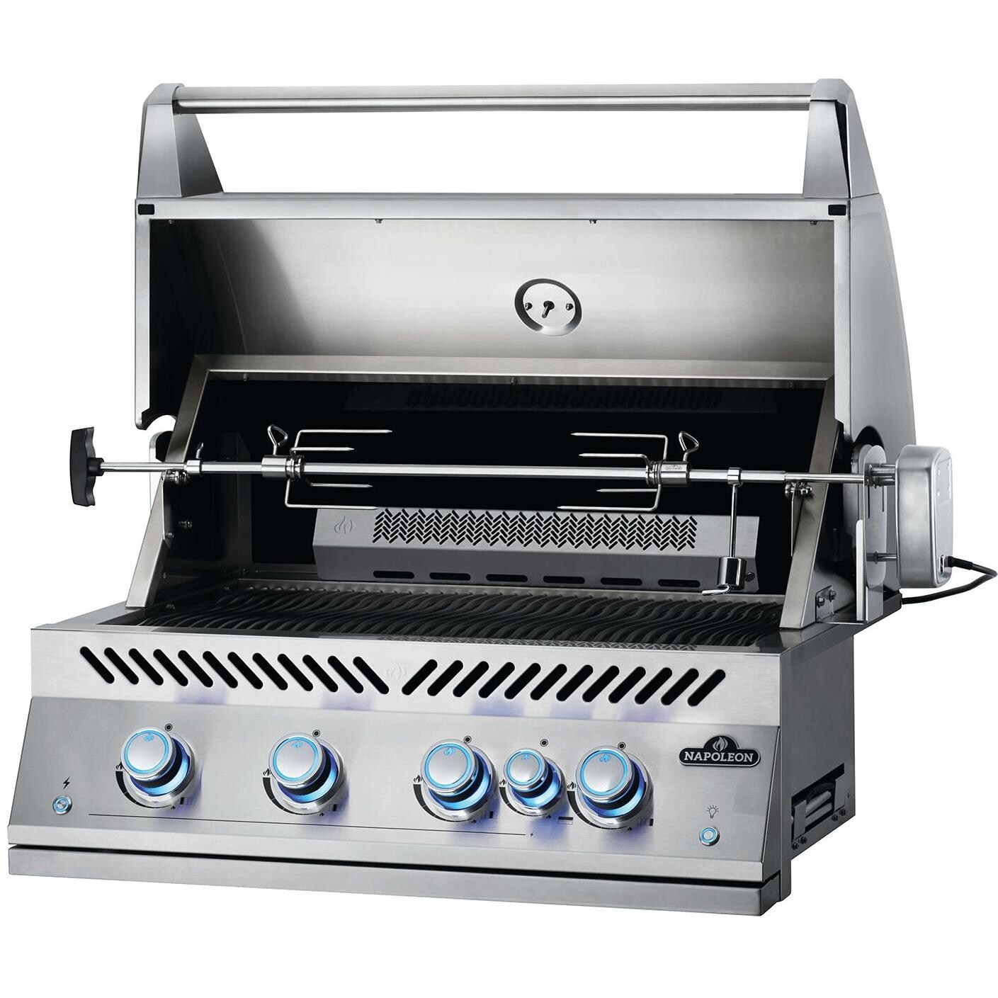 Napoleon BIG32RBNSS Built-In 700 Series 32-Inch Natural Gas Grill with Infrared Rear Burner & Rotisserie Kit - Side View with Rotisserie Kit thumbnail