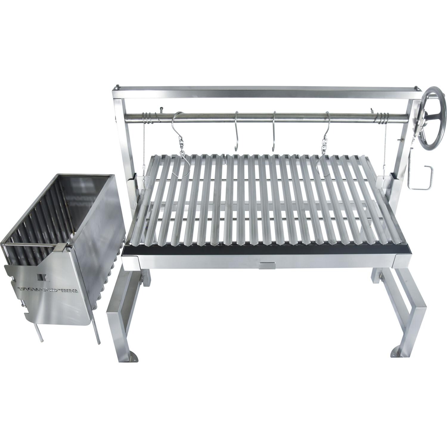 Tagwood BBQ09SS-V BBQ Insert Style Argentine Santa Maria Wood Fire & Charcoal Grill w/ V-Shaped Grates - From Above - White Background thumbnail