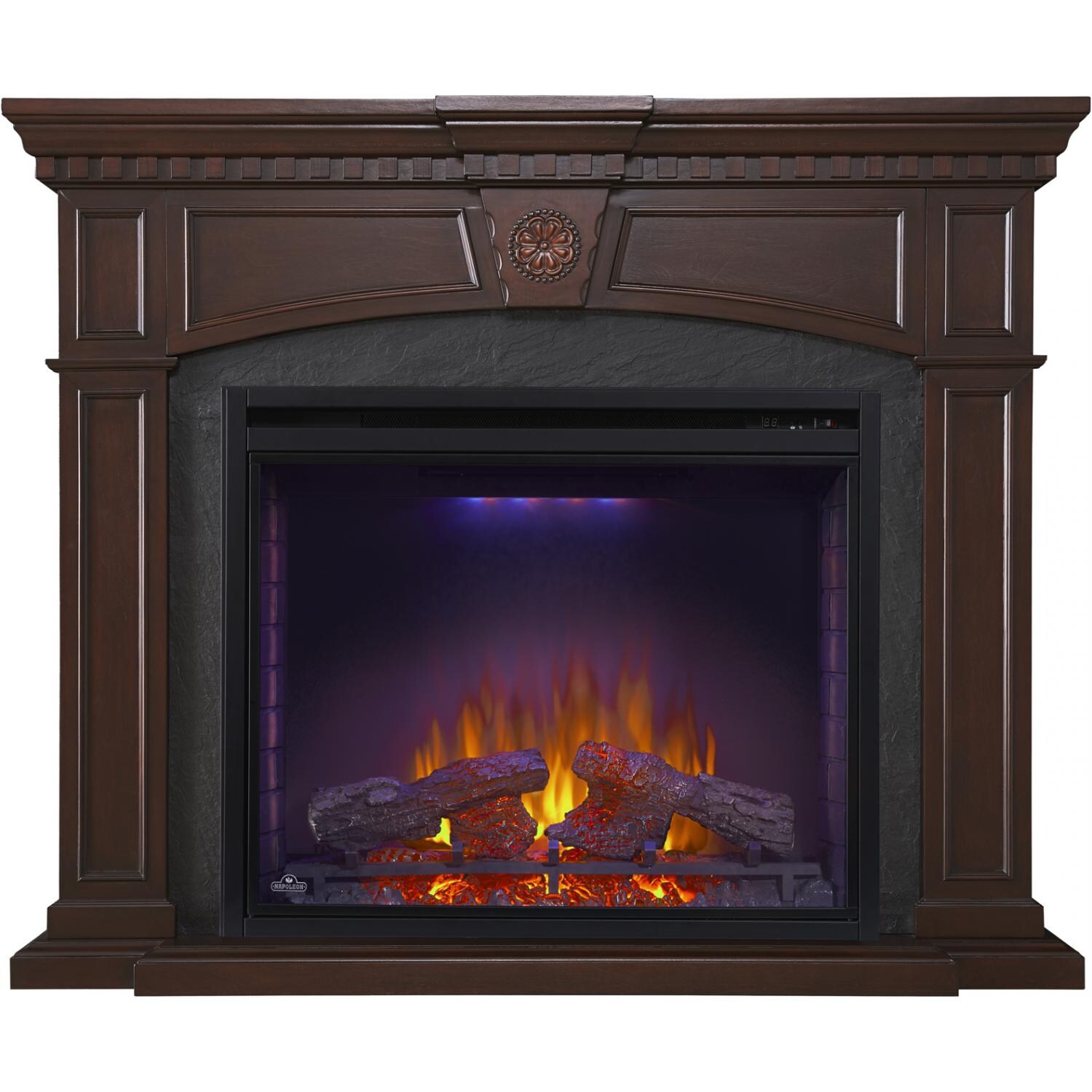 Napoleon Harlow 33-Inch Electric Fireplace - Mahogany - Main View With Multi-Color Night Light thumbnail