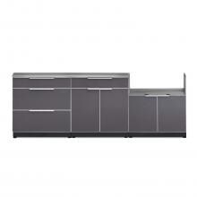 NewAge Outdoor Kitchen 4 Piece Set With 33-Inch Insert Grill Cabinet, Triple Drawer Cabinet, And Bar Center - Slate Gray - 65251