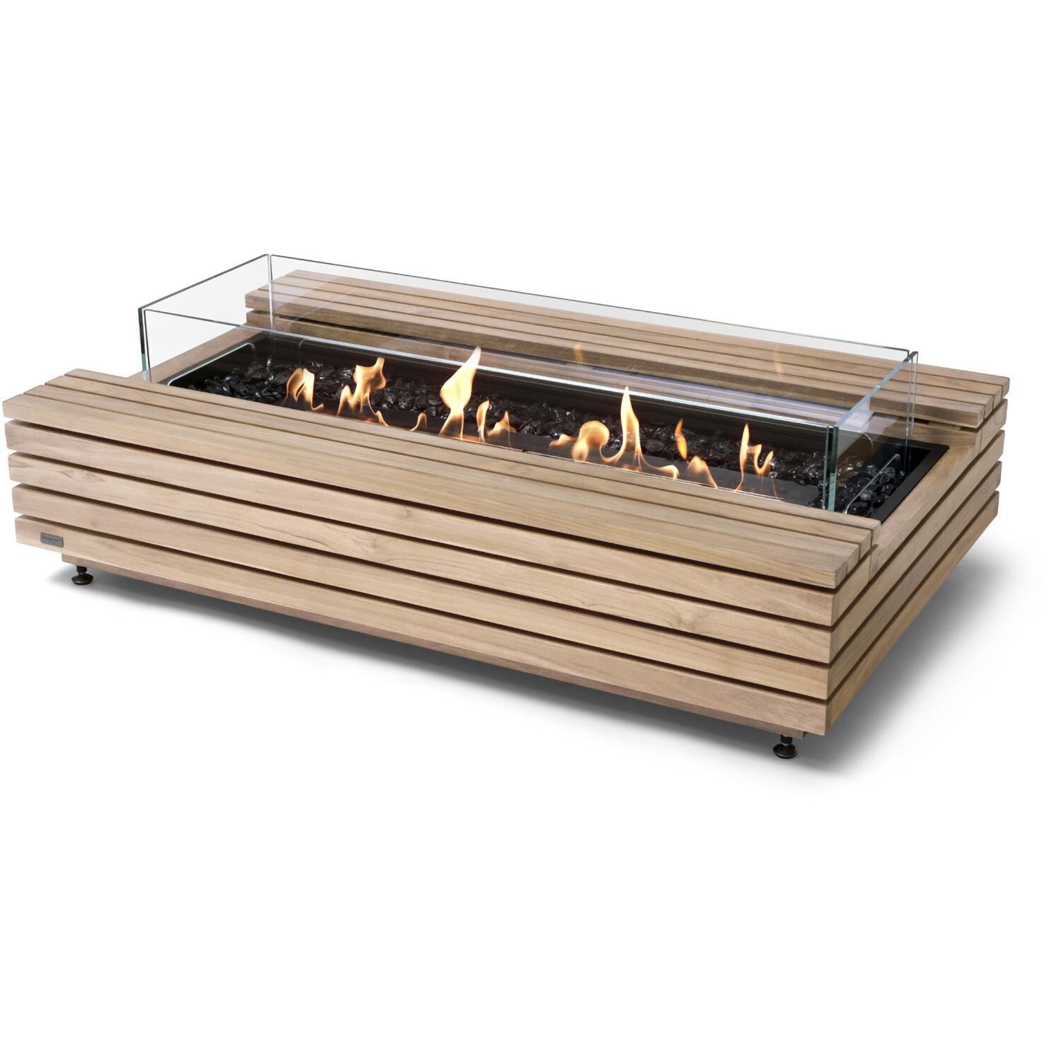 EcoSmart Fire ESF.O.CMO.50.NF.B Cosmo 50 Inch Black Burner Rectangle Teak Ethanol Pit Table in Natural Teak - On the Patio - Lifestyle thumbnail