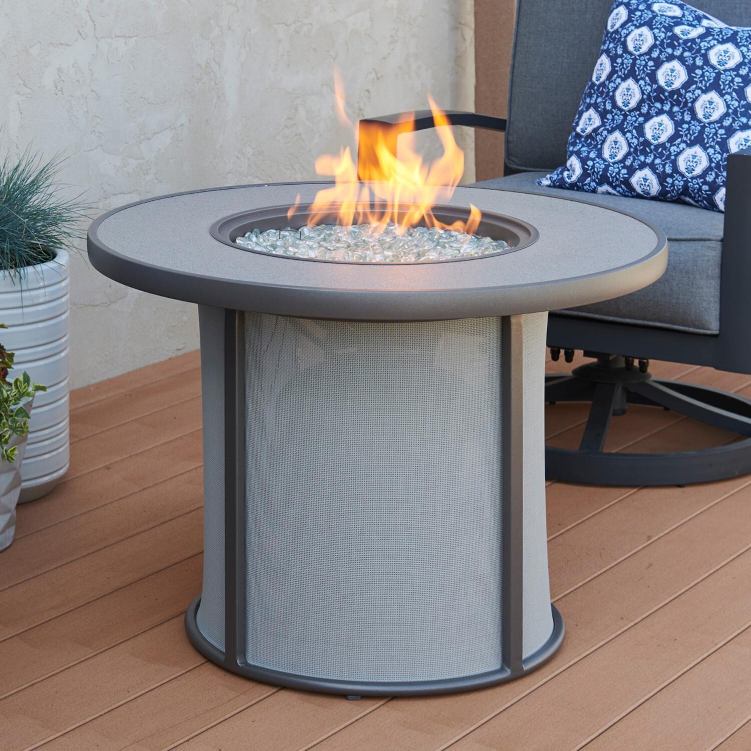 The Outdoor GreatRoom Company Stonefire SF-32-GRY-K 32-Inch Round Propane Gas Fire Pit Table with 16-Inch Crystal Fire Burner - Grey thumbnail