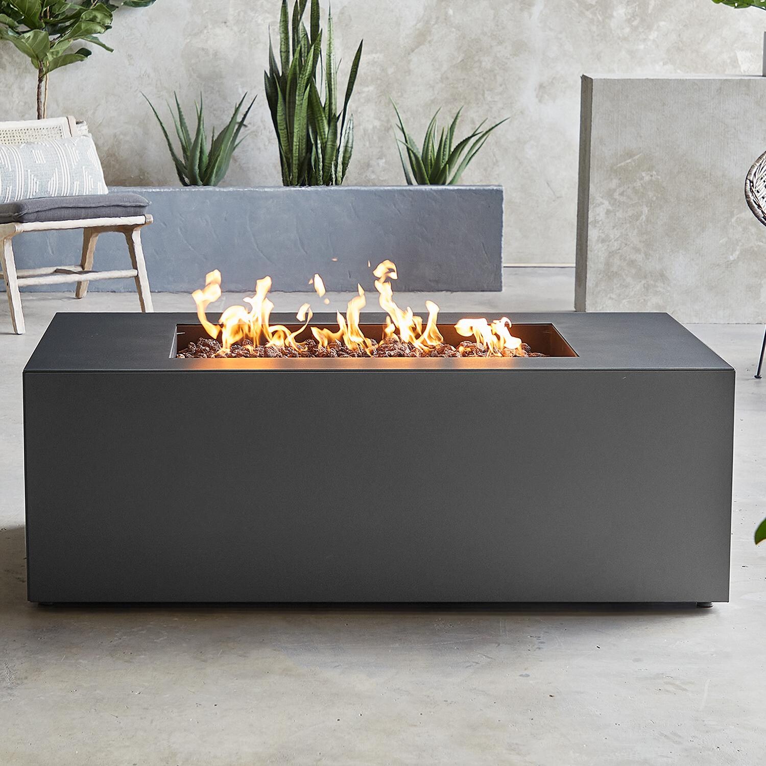 Covewood 58 Inch Rectangular Aluminum Natural Gas Fire Pit Table in Slate By Lakeview Outdoor Designs