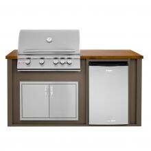 BBQGuys.com 6 Ft BBQ Island With Blaze 32-Inch Natural Gas Grill, Double Access Door & Compact Refrigerator - Brown/Tan - BLZAD4.5NG-6VP4HBMT image