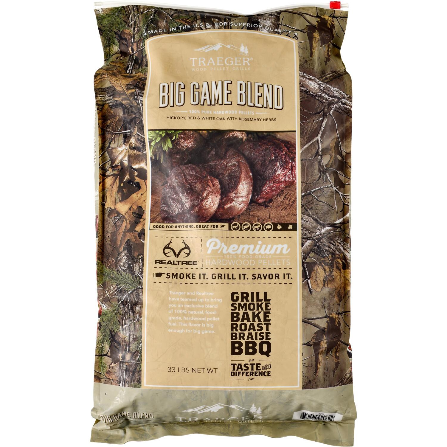 Traeger 33 Lb Natural Hardwood Pellets Realtree Big Game Blend Bbqguys