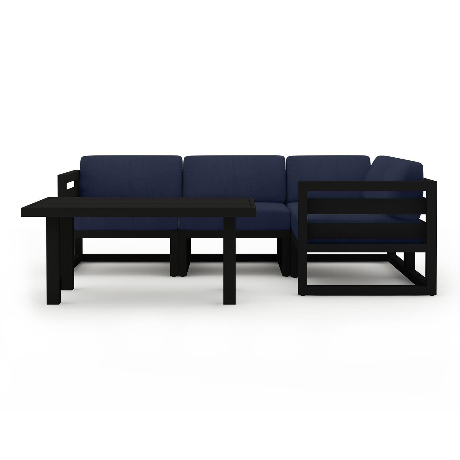 Lakeview MSTYCV-BK-SET203-IN Misty Cove 5 Pc Aluminum Sectional Set in Black w/Chat Table & Spectrum Indigo Cushions by Lakeview Outdoor Designs - Set - White Background thumbnail