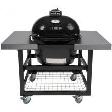 Primo Oval Large Ceramic Kamado Grill On Steel Cart With Stainless Side Tables image