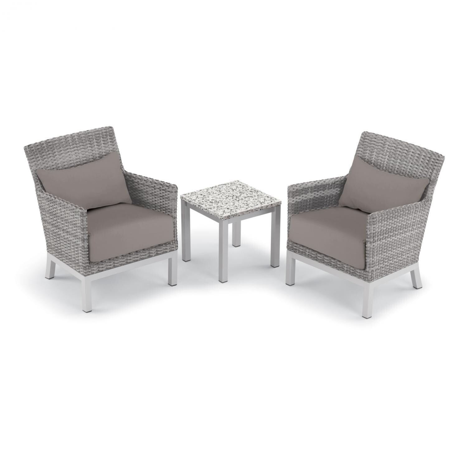 Argento 3 Piece Wicker Patio Conversation Set W/ Lite-Core Ash End Table, Stone Cushions & Lumbar Pillows By Oxford Garden