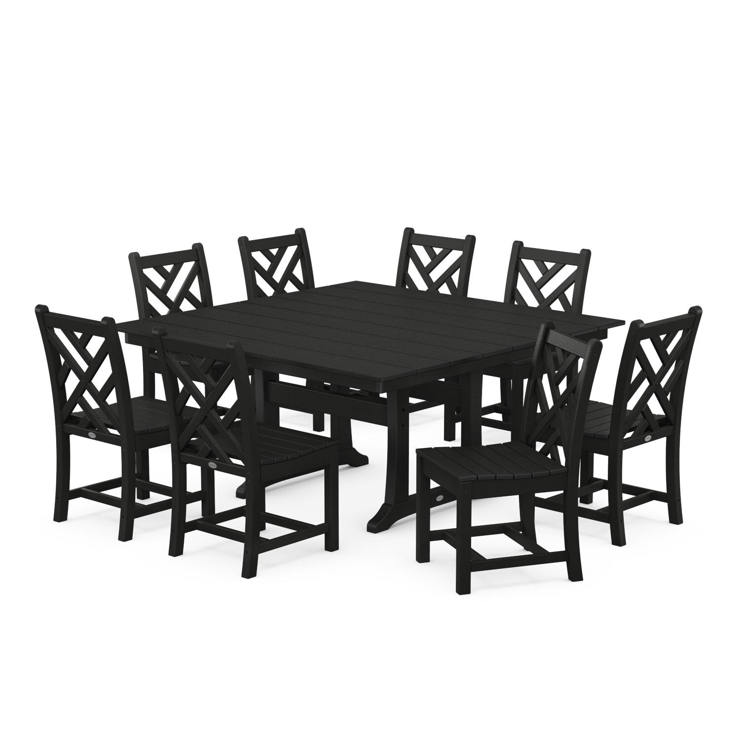 POLYWOOD Chippendale 9-Piece Farmhouse Trestle Dining Set - Black