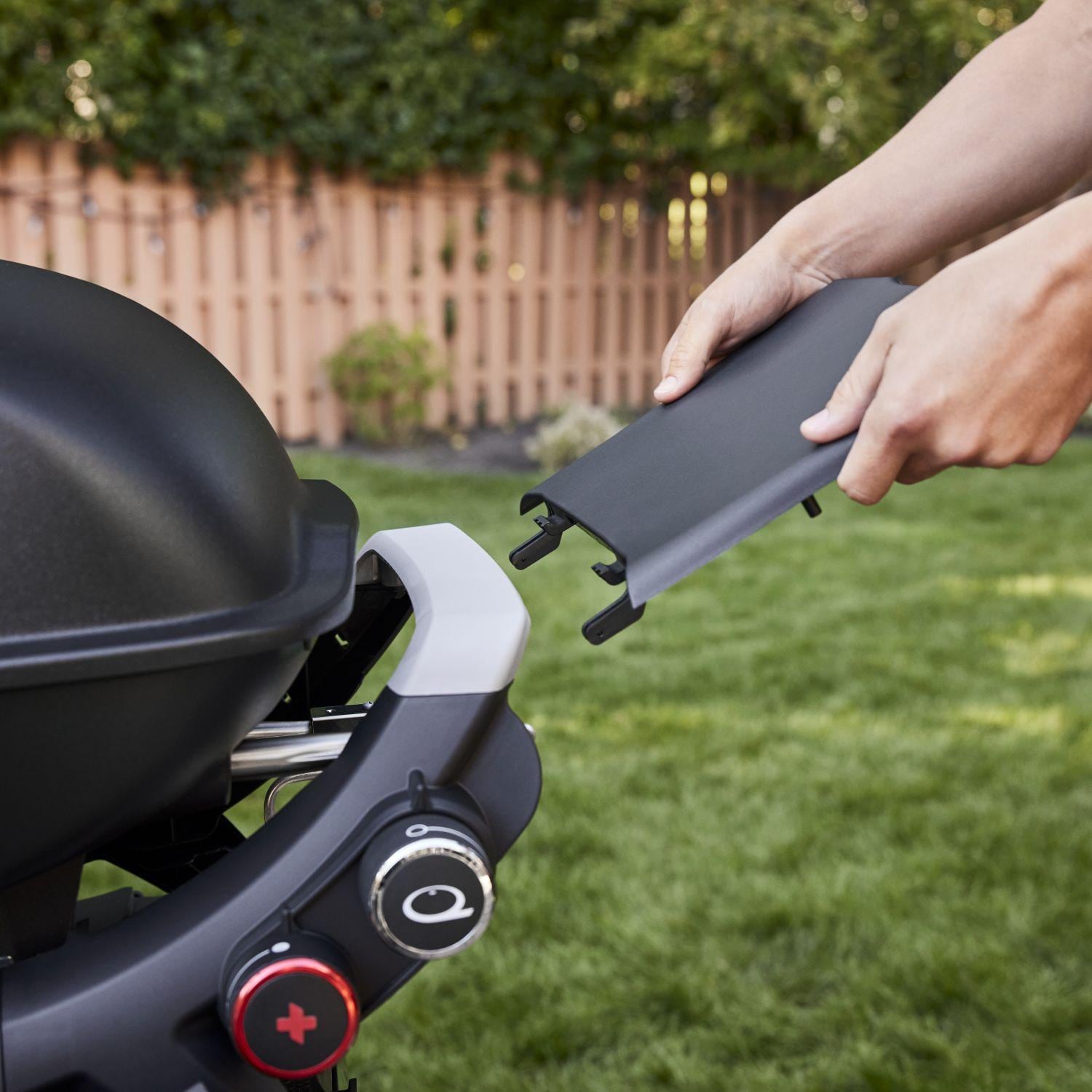 Weber 1500379 Q2800N+ Portable Propane Gas Grill in Sky Blue - Side Table Shown in Charcoal Gray - Detail thumbnail