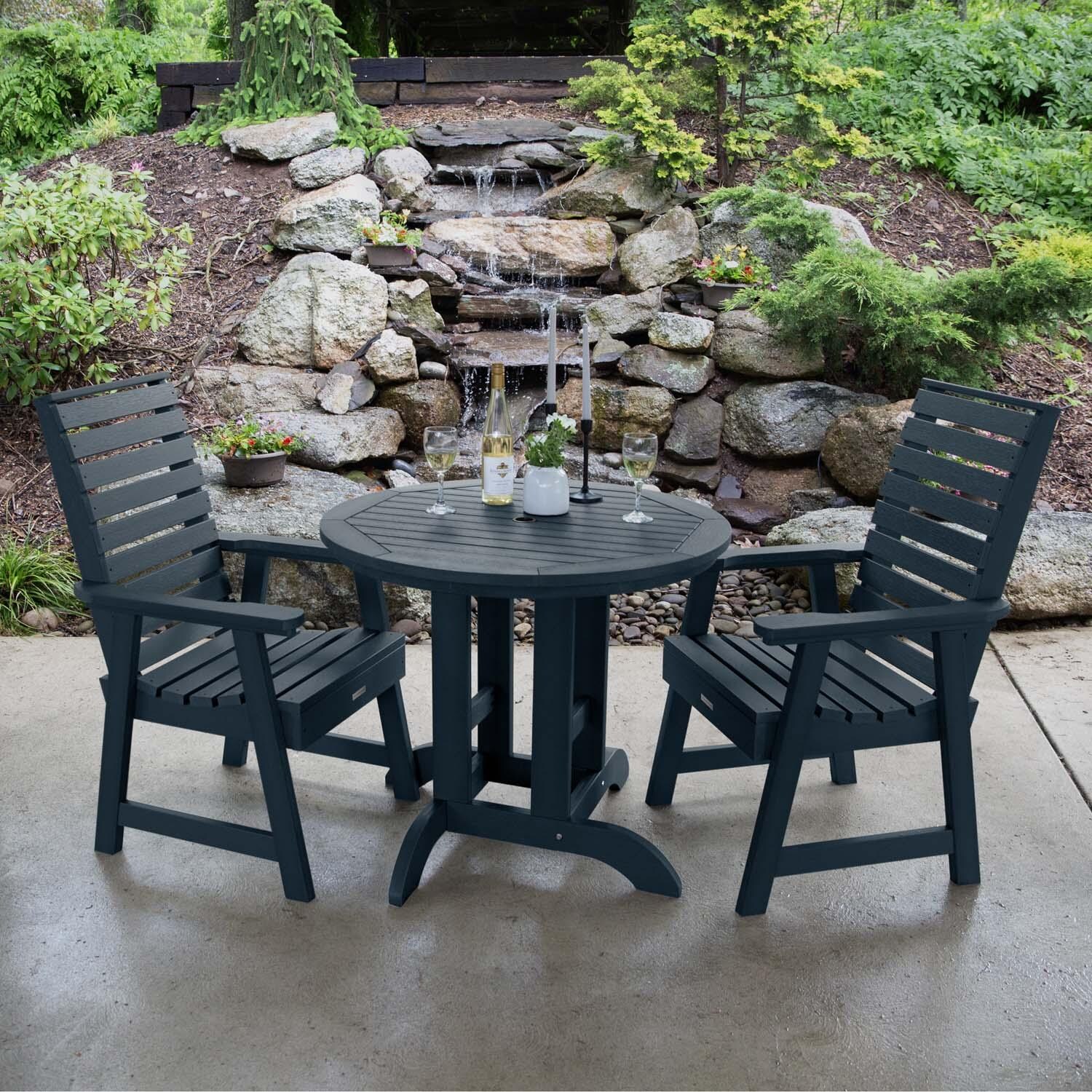 Elm Pointe 3 Pc Recycled Plastic Round Dining Set in Federal Blue by Lakeview Outdoor Designs