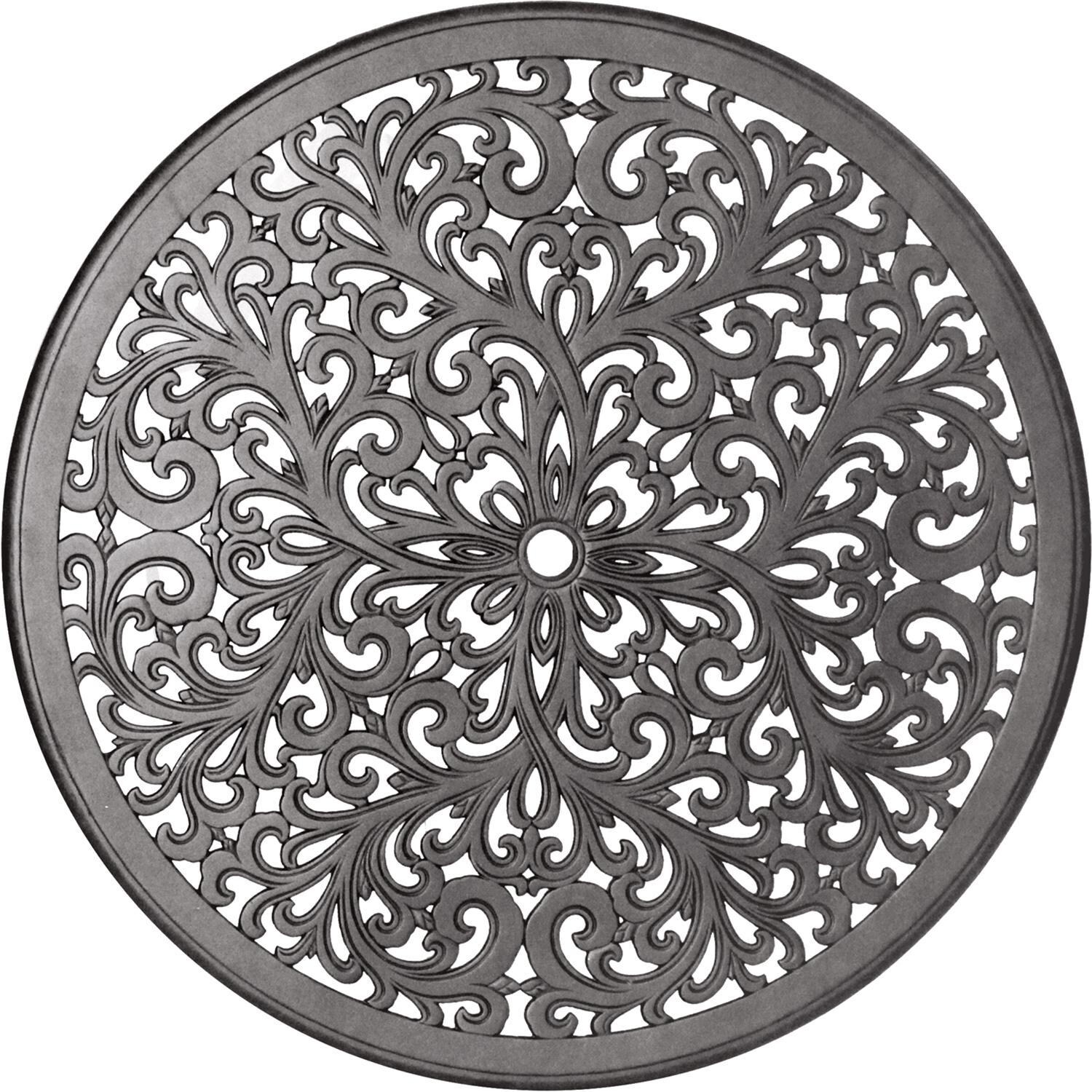 Darlee Elisabeth 5-Pc Cast Aluminum Bar Set w/ 42-Inch Round Table in Antique Bronze/Beige Canvas - Table Top Detail - White Background thumbnail