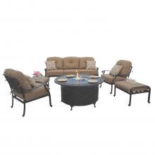 Elisabeth 6 Piece Cast Aluminum Patio Fire Pit Conversation Set W/ Sofa By Darlee
