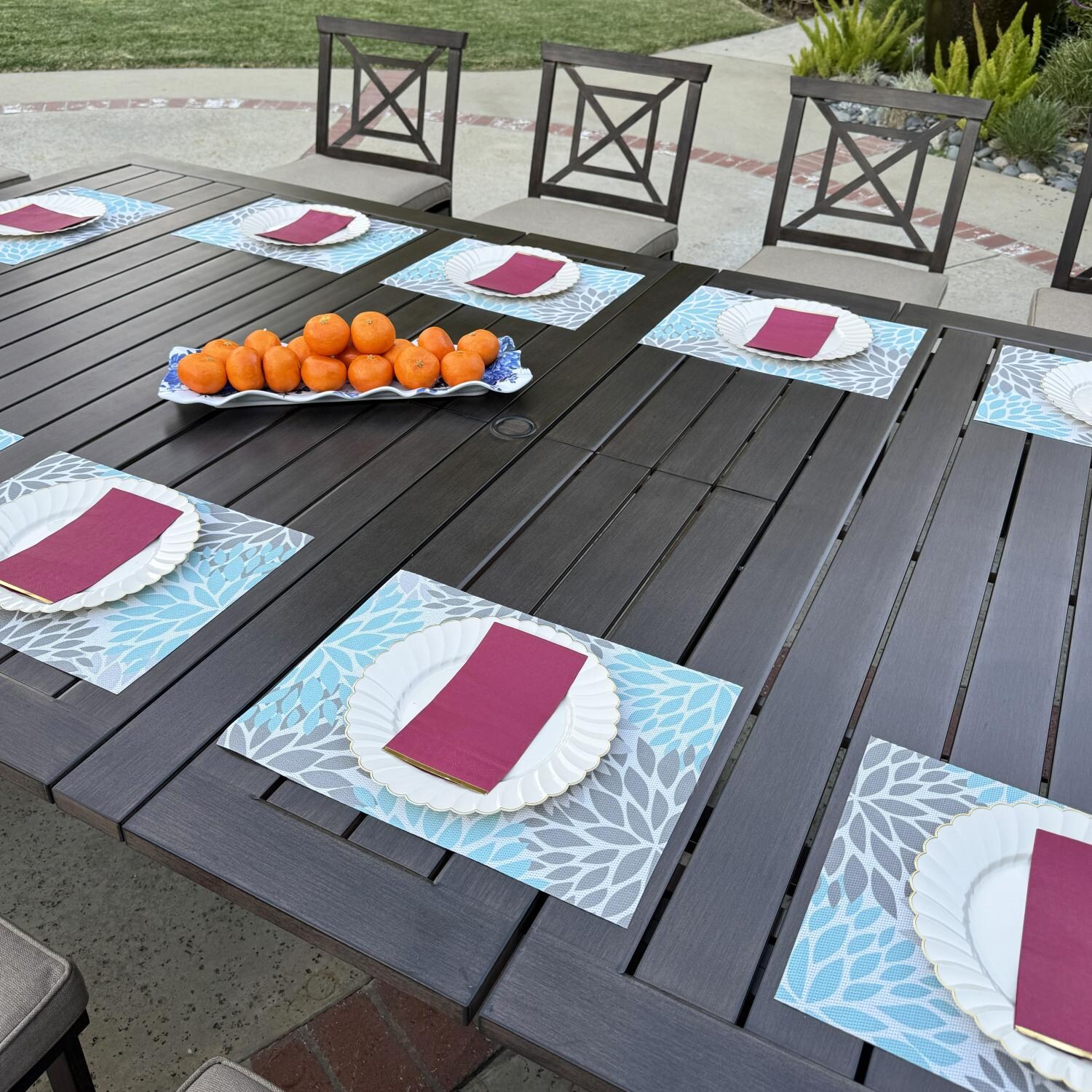 Atlantis 9 Pc Aluminum Dining Set in Walnut/Beige by Darlee - Butterfly Extension - Detail thumbnail